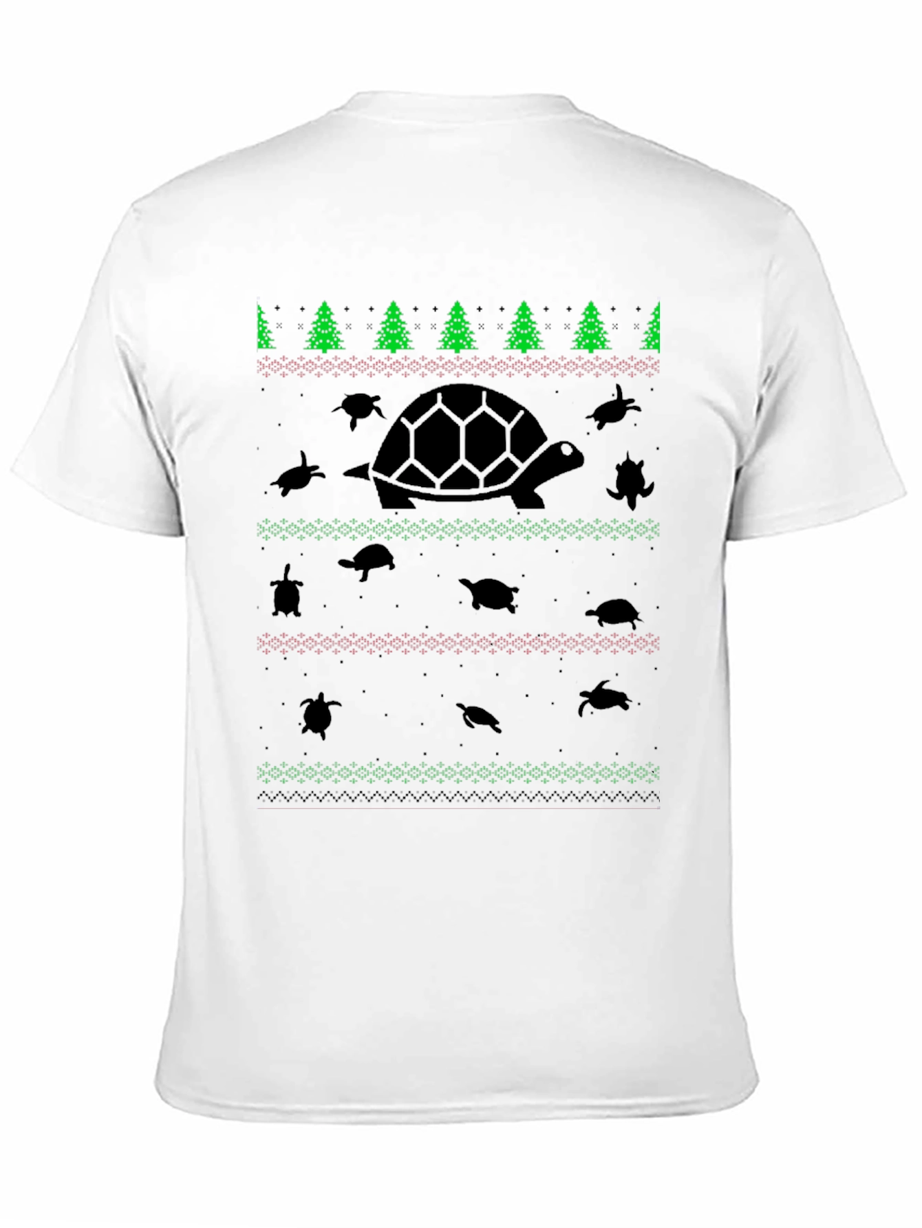 Turtle Christmas Pattern Black T-Shirt