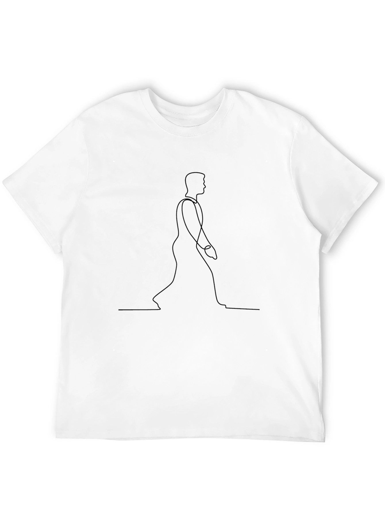 Minimalist Walking Man Line Art Black T-Shirt