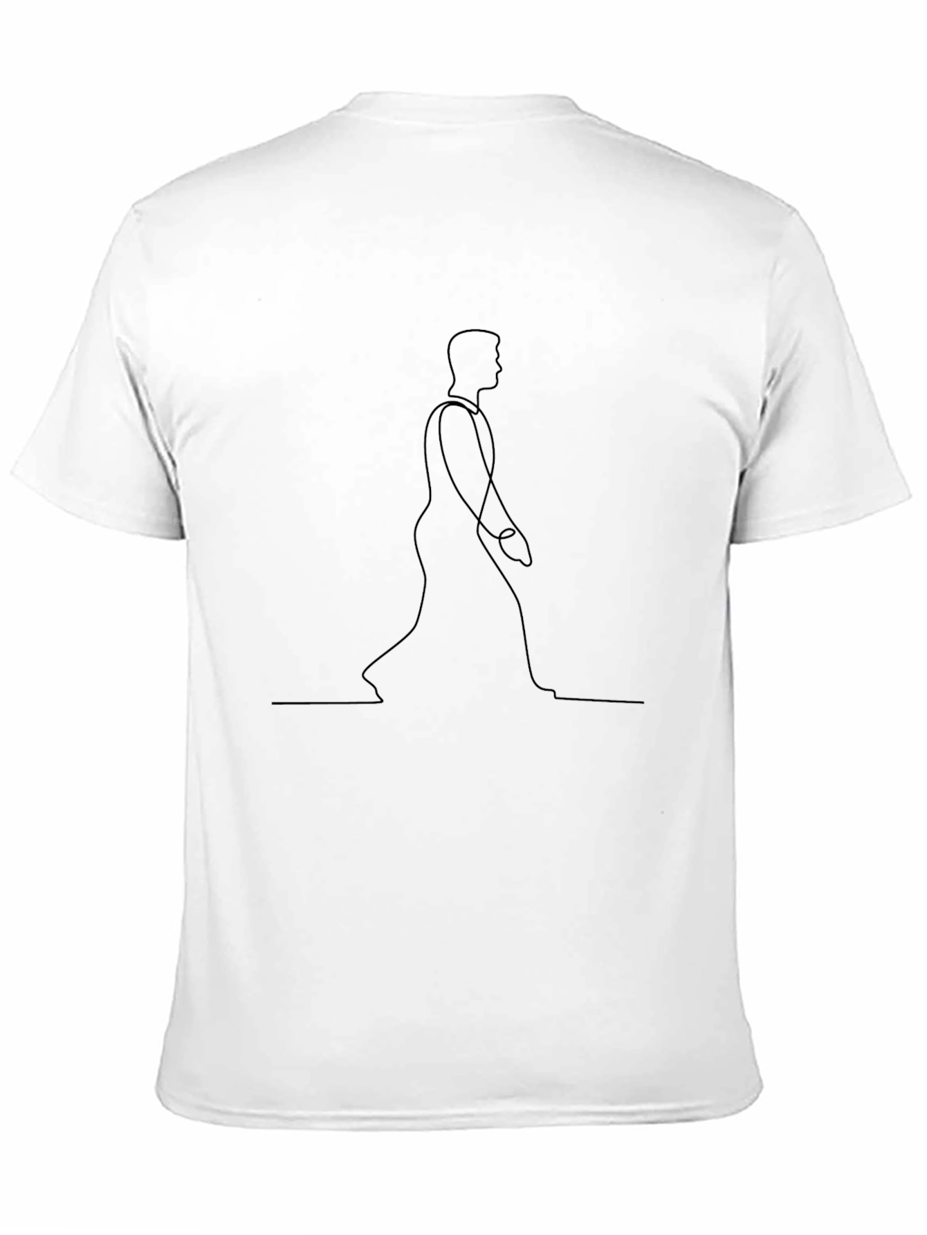 Minimalist Walking Man Line Art Black T-Shirt