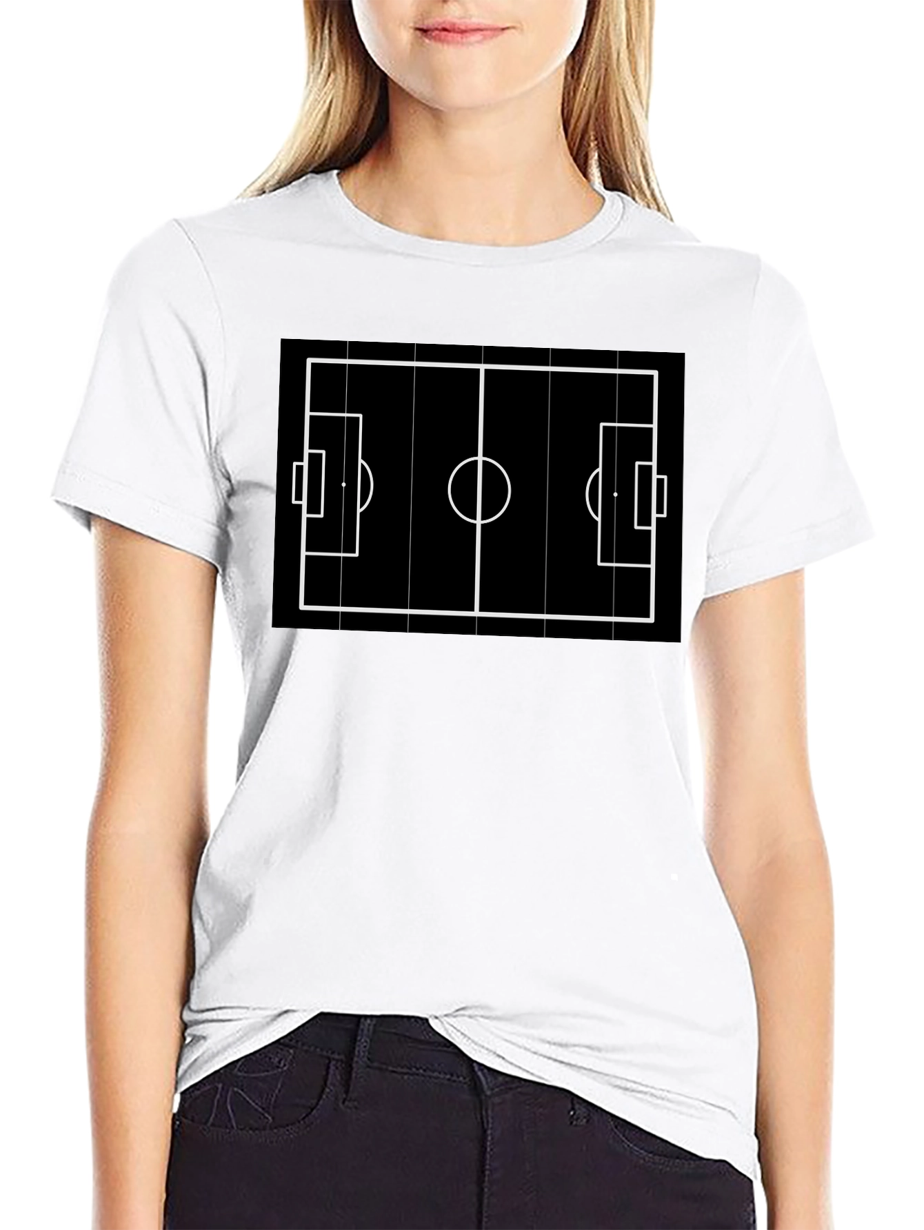 Soccer Field Graphic Tee - Black Cotton Blend