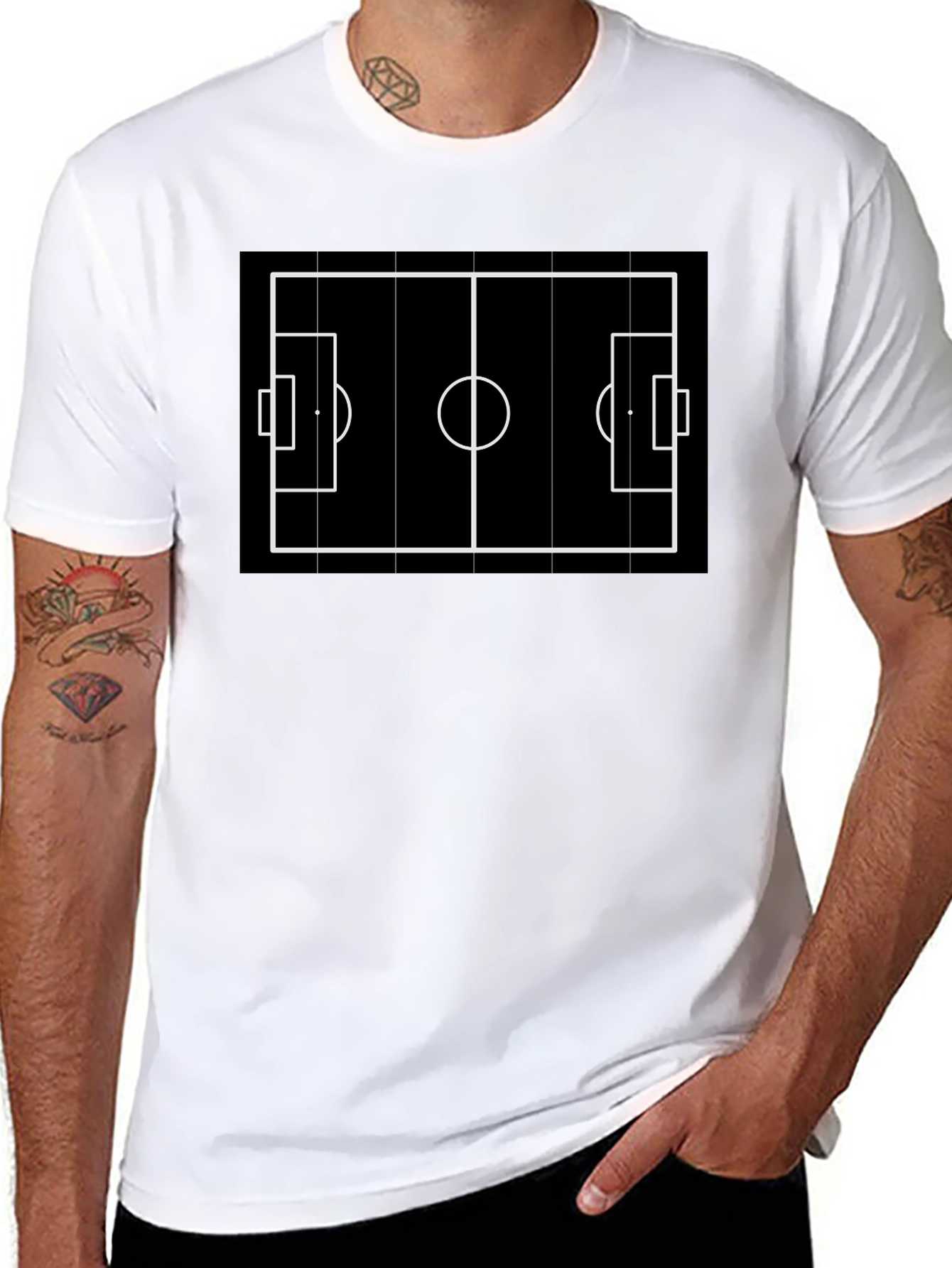 Soccer Field Graphic Tee - Black Cotton Blend