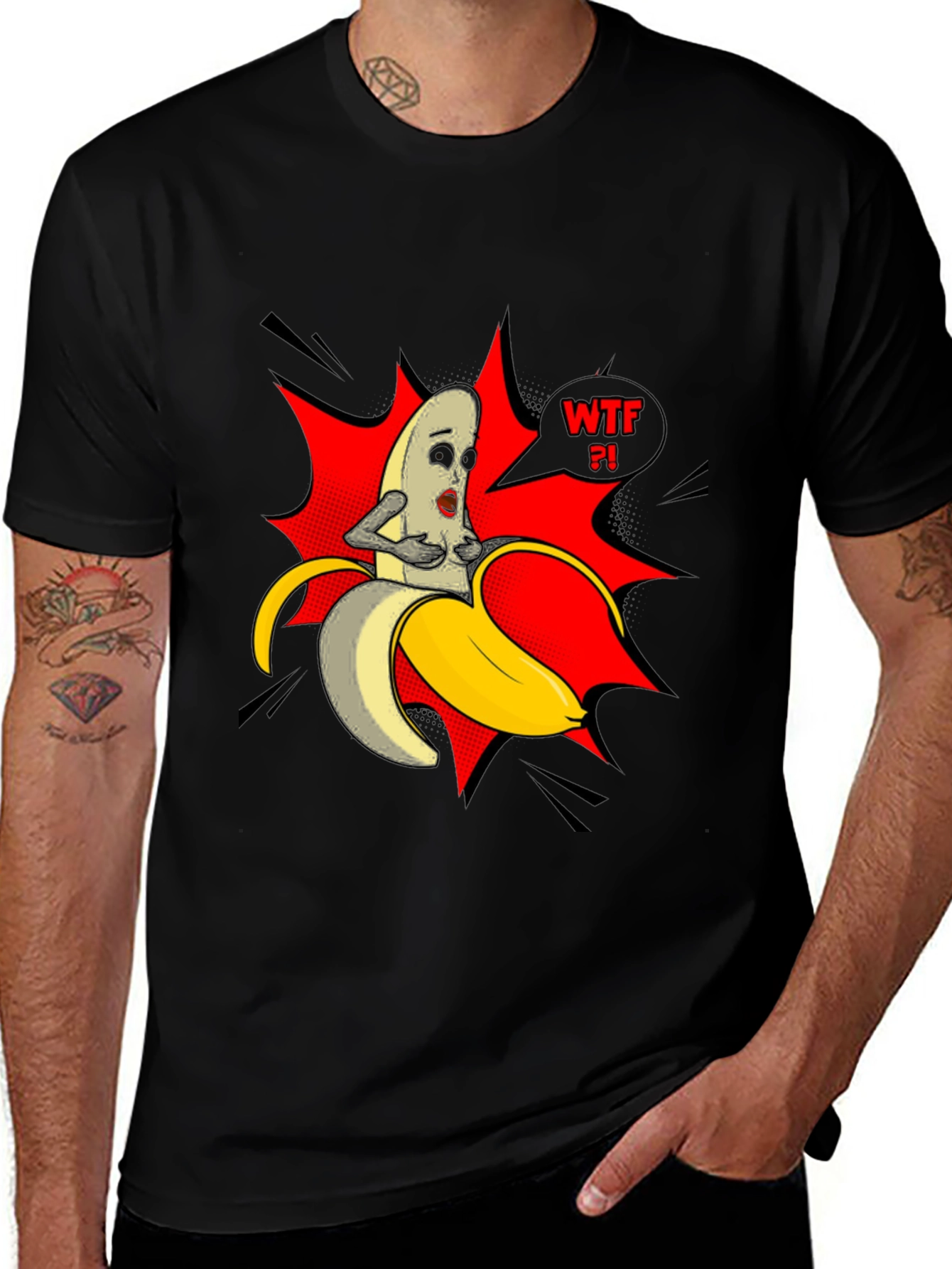 WTF Banana Graphic Tee - Funny Mens Black T-Shirt