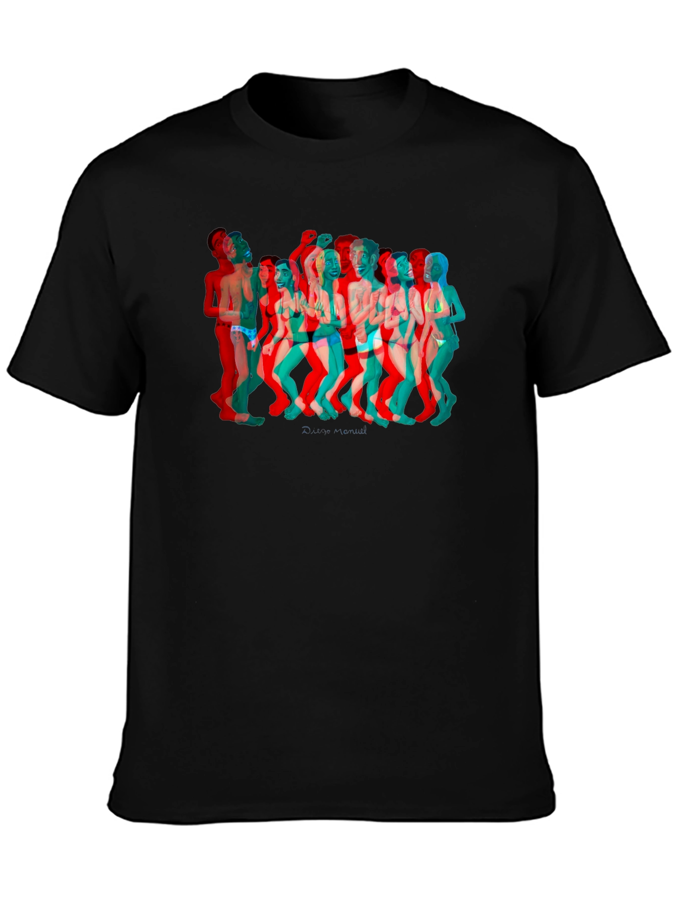 Retro 3D Crowd Graphic Black Tee