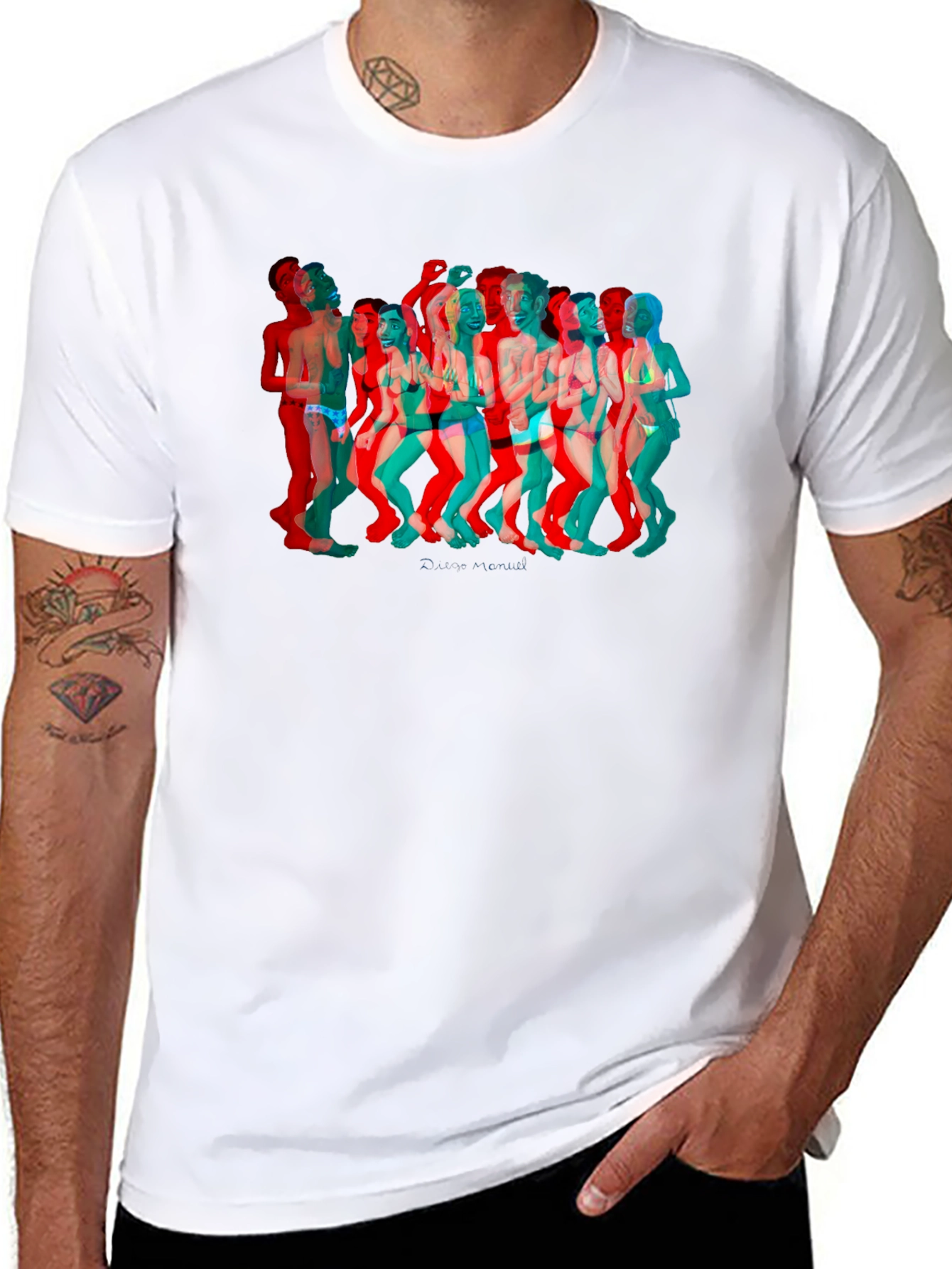 Retro 3D Crowd Graphic Black Tee