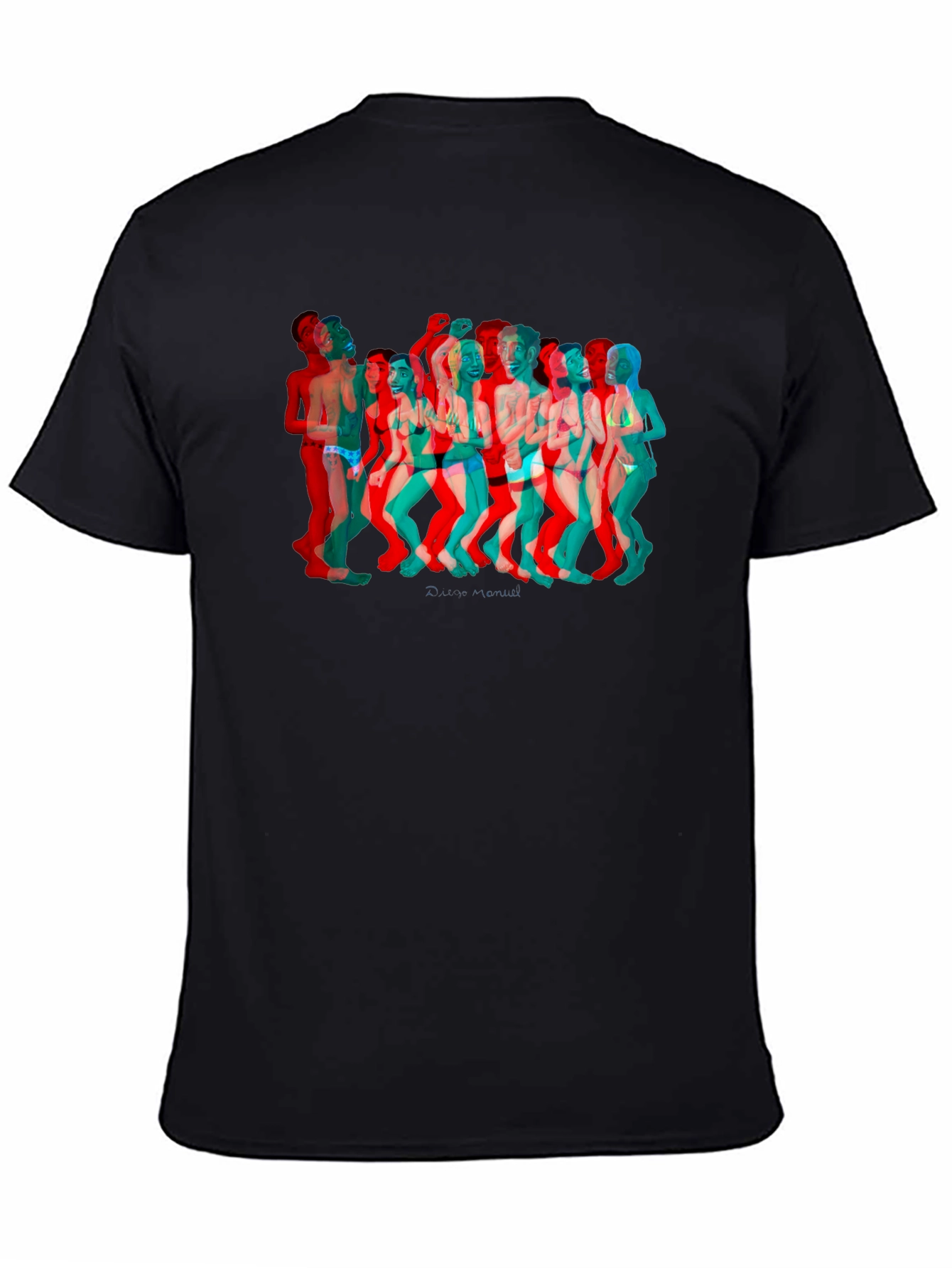 Retro 3D Crowd Graphic Black Tee