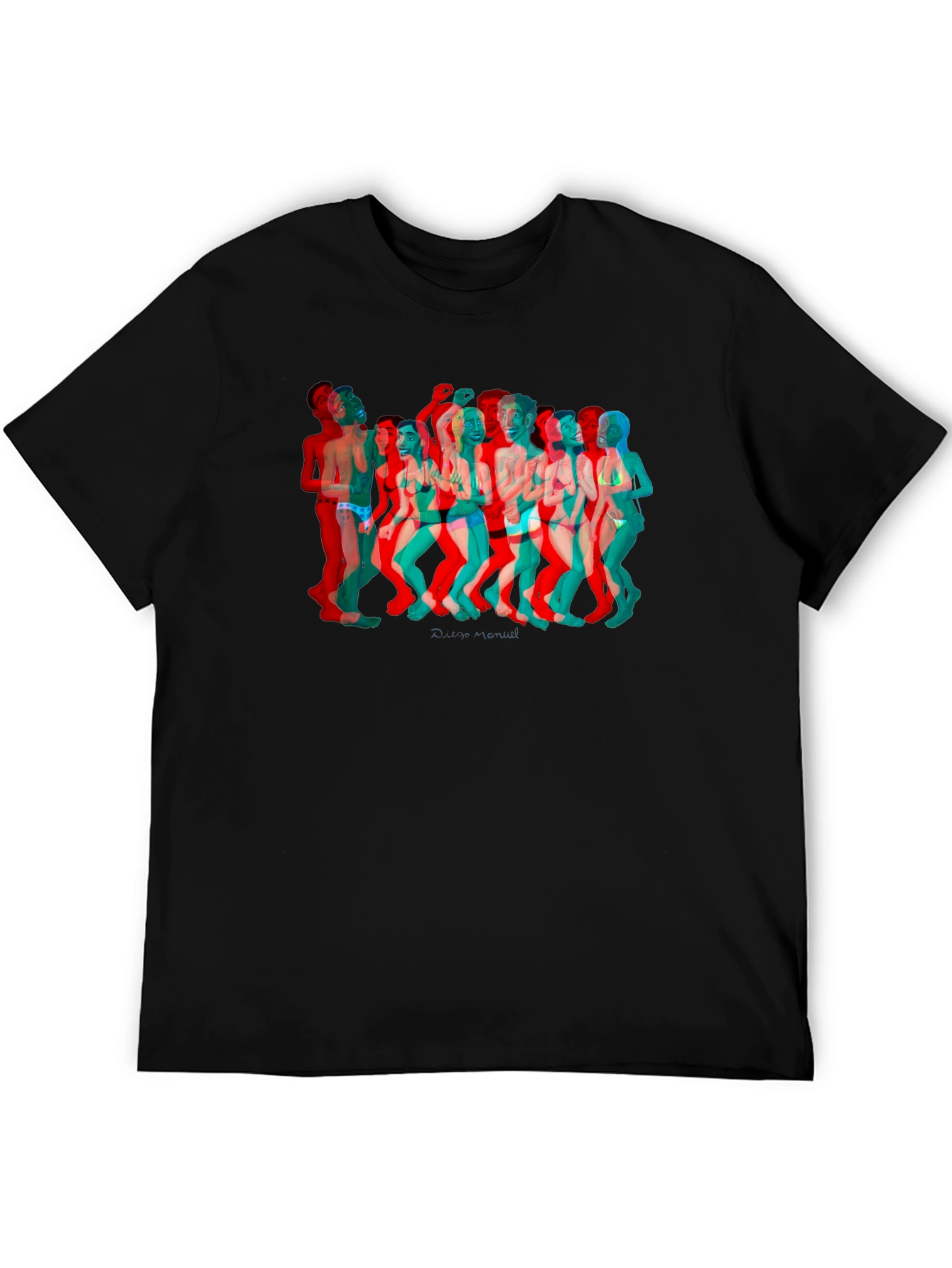 Retro 3D Crowd Graphic Black Tee
