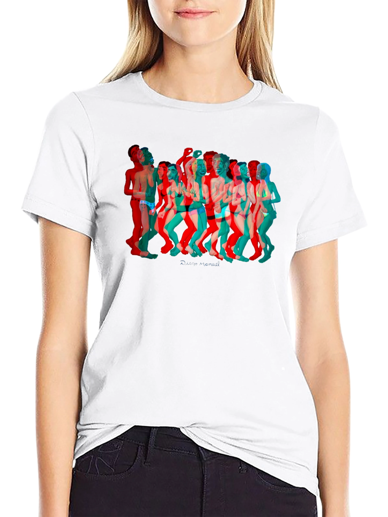 Retro 3D Crowd Graphic Black Tee