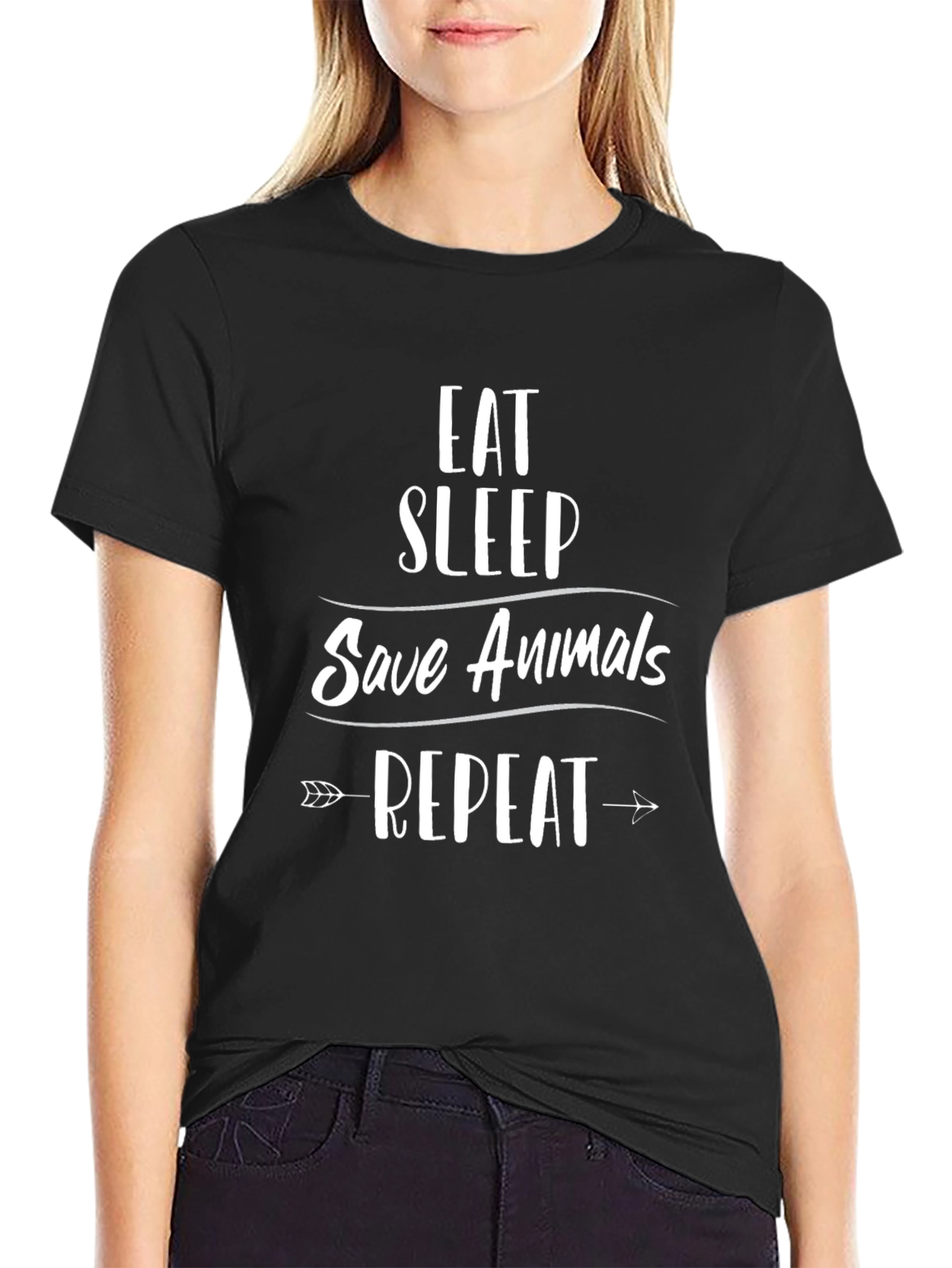 Eat Sleep Save Animals Repeat Black Graphic Tee