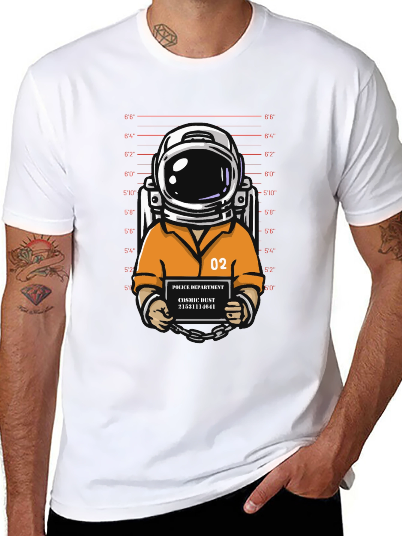 Astronaut Mugshot Graphic T-Shirt - Cosmic Dust Design