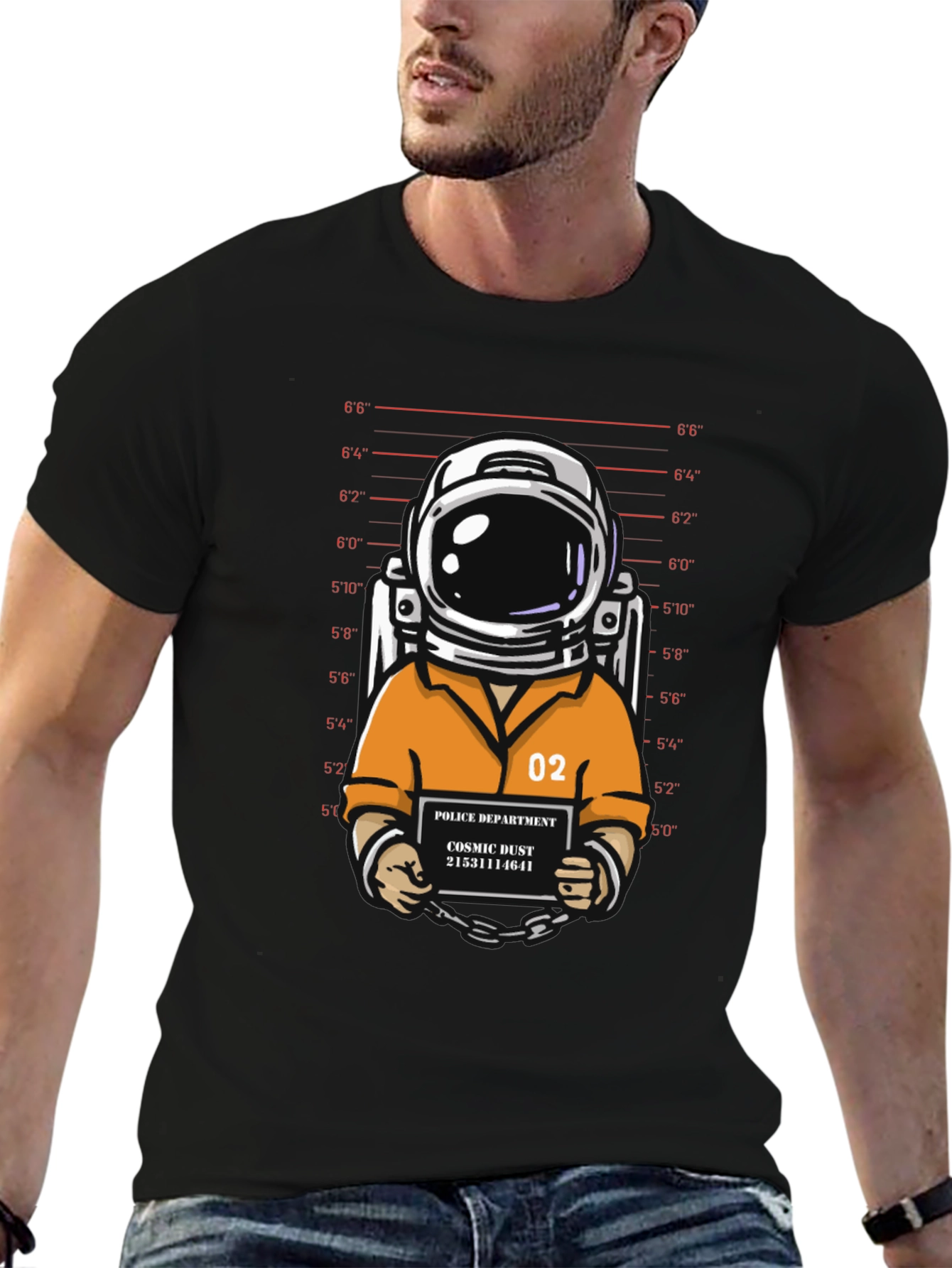 Astronaut Mugshot Graphic T-Shirt - Cosmic Dust Design