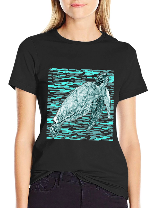 Sea Turtle Graphic Print Black T-Shirt