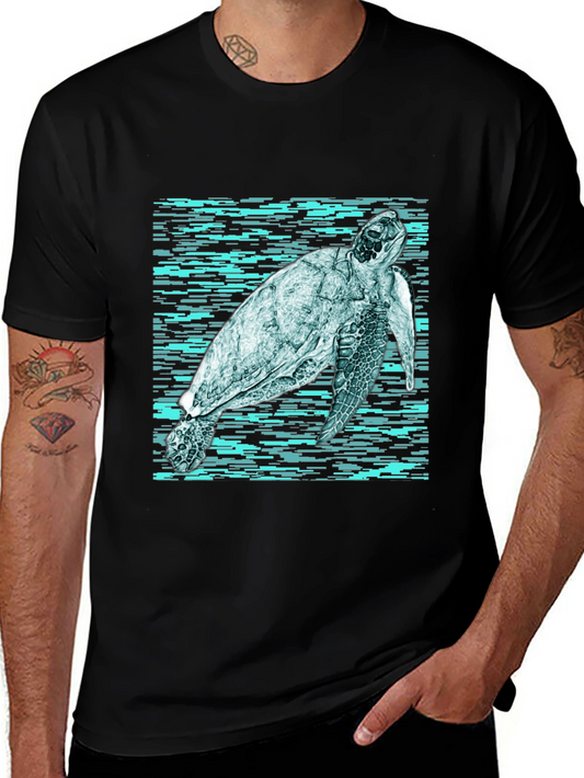 Sea Turtle Graphic Print Black T-Shirt