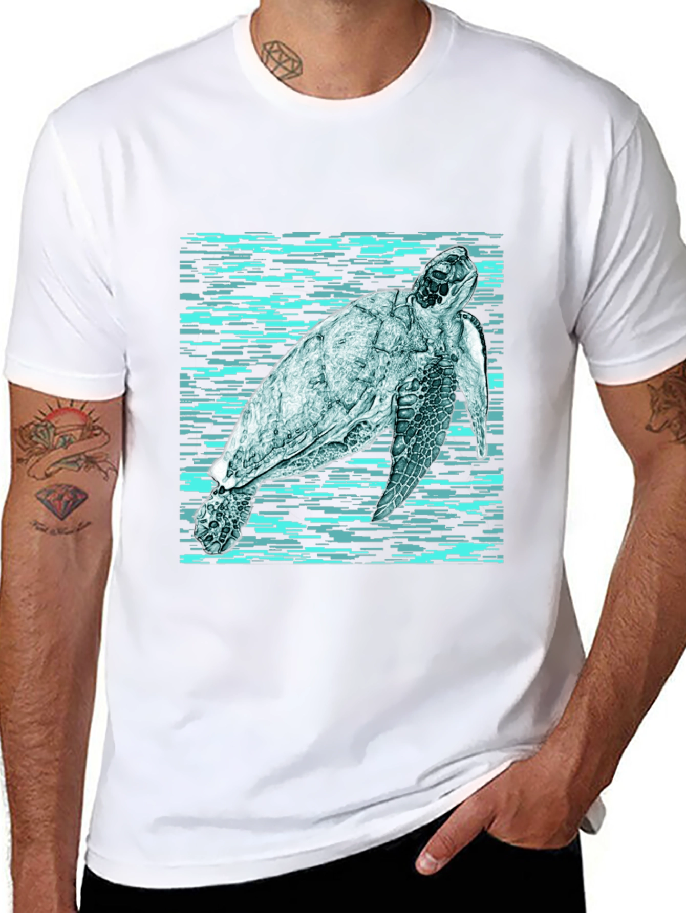 Sea Turtle Graphic Print Black T-Shirt
