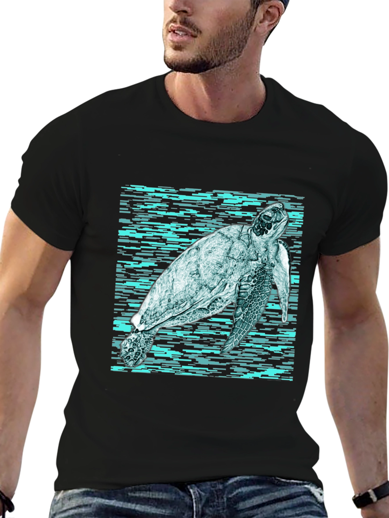 Sea Turtle Graphic Print Black T-Shirt