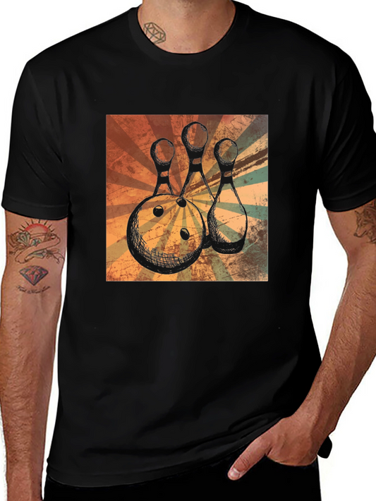 Retro Bowling Ball and Pins Graphic T-Shirt