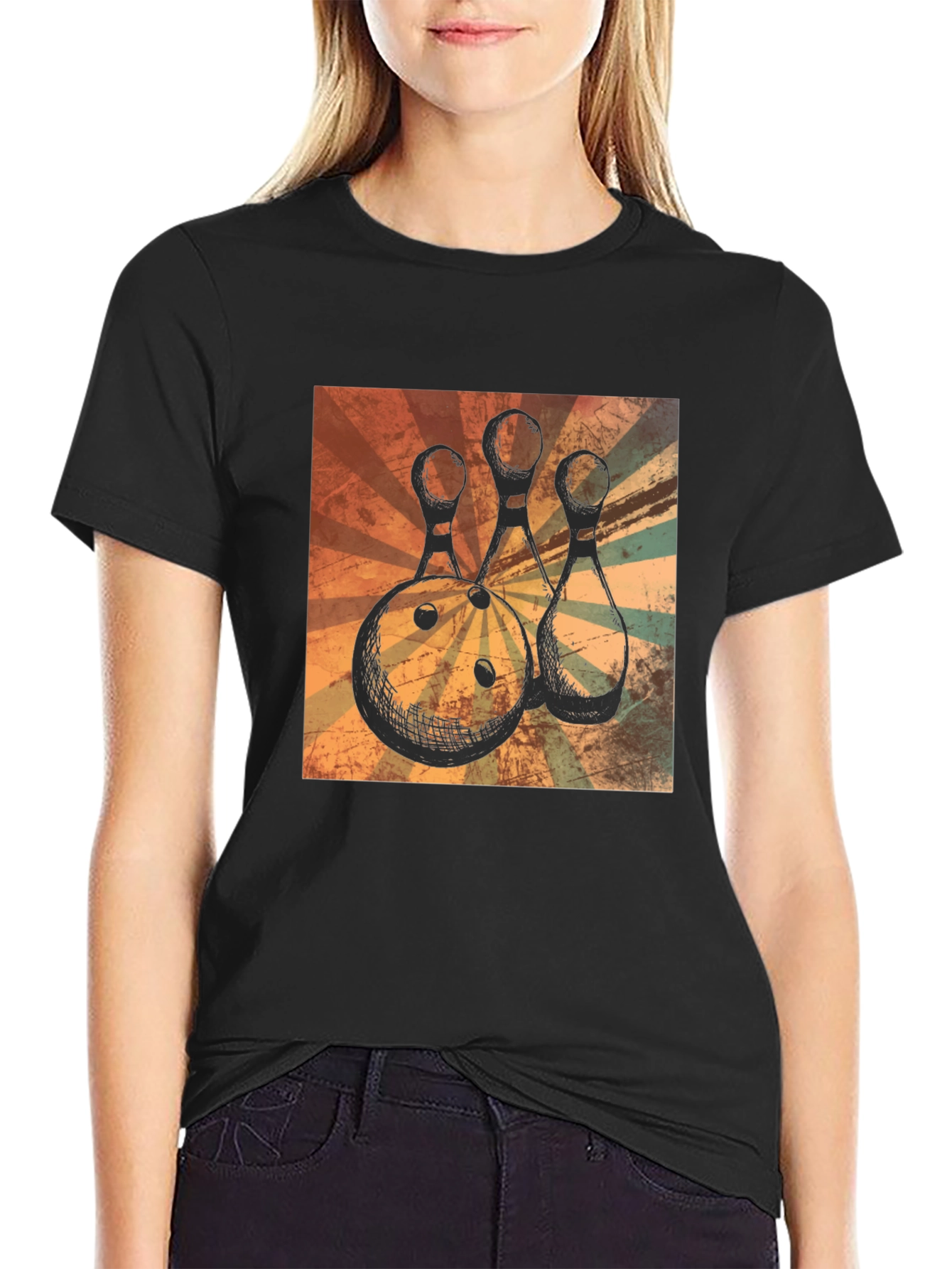 Retro Bowling Ball and Pins Graphic T-Shirt