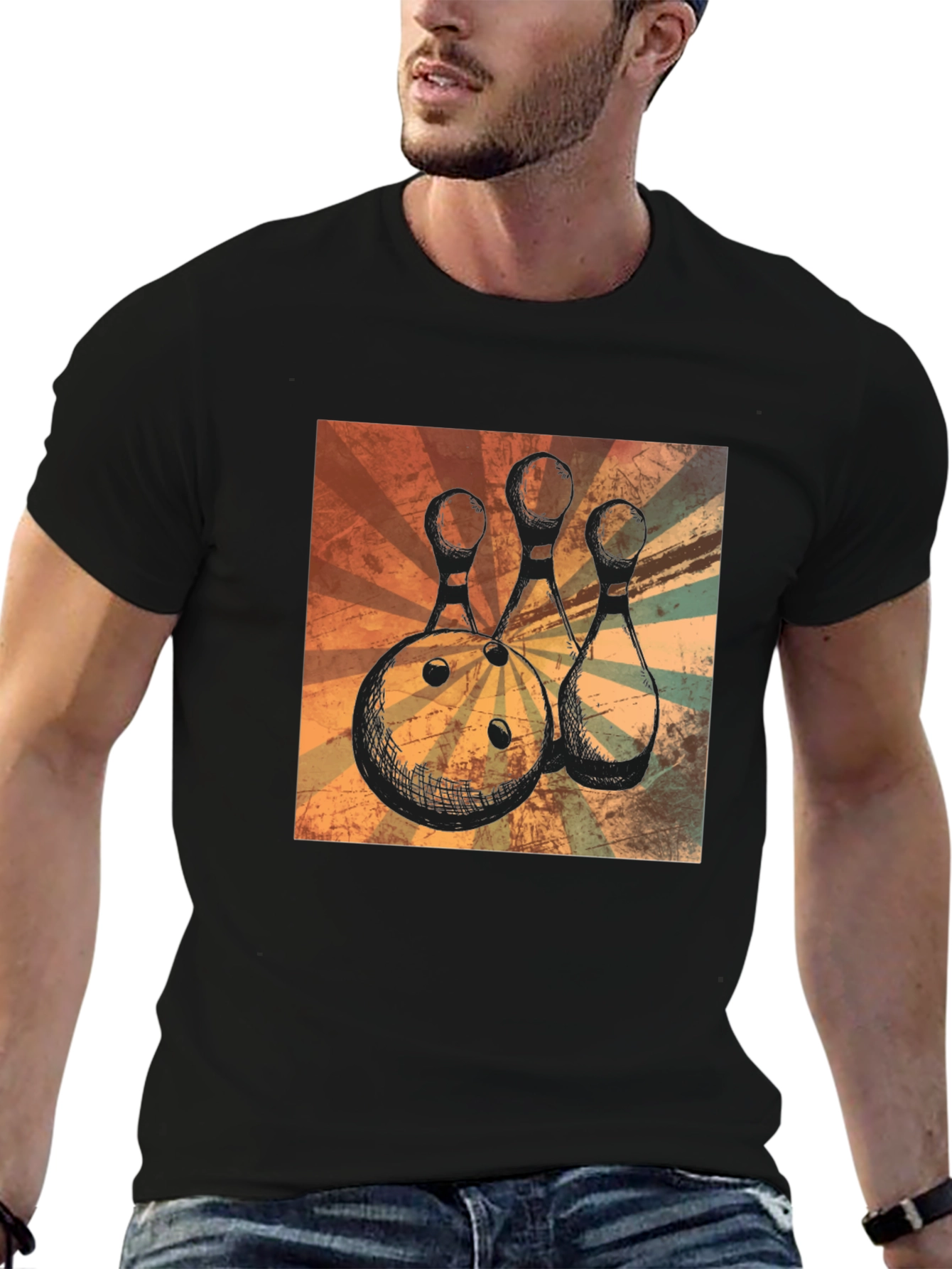 Retro Bowling Ball and Pins Graphic T-Shirt
