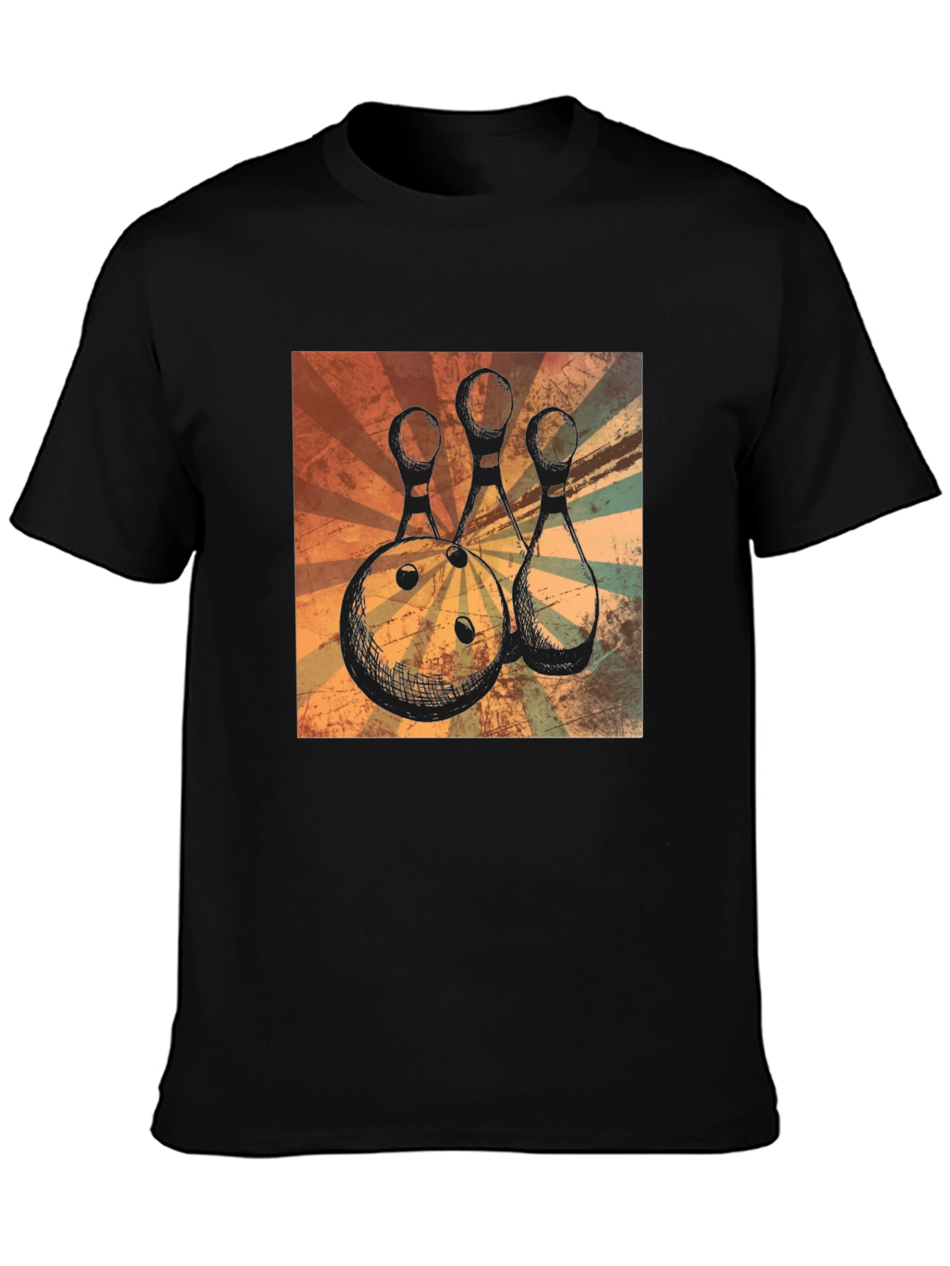 Retro Bowling Ball and Pins Graphic T-Shirt