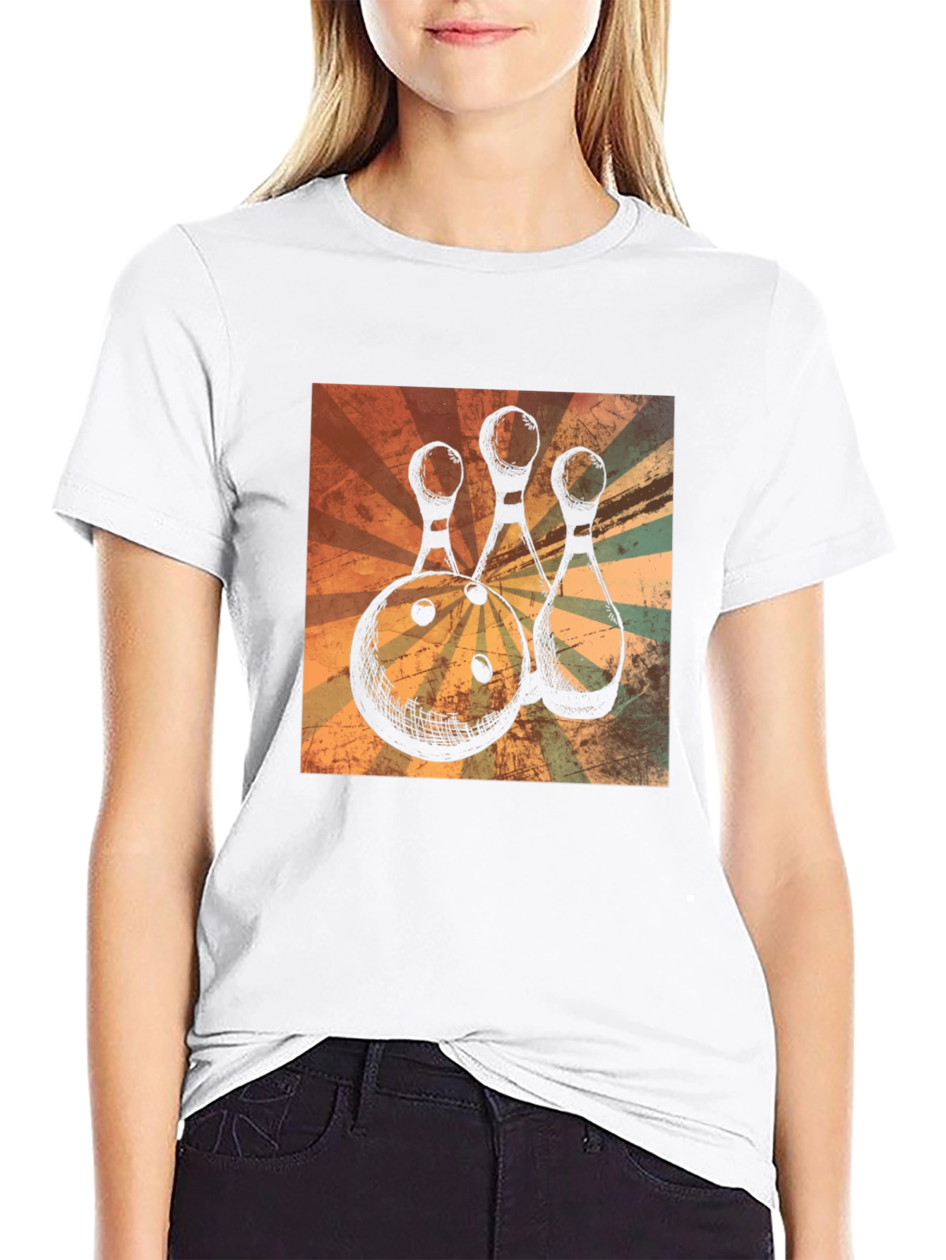 Retro Bowling Ball and Pins Graphic T-Shirt