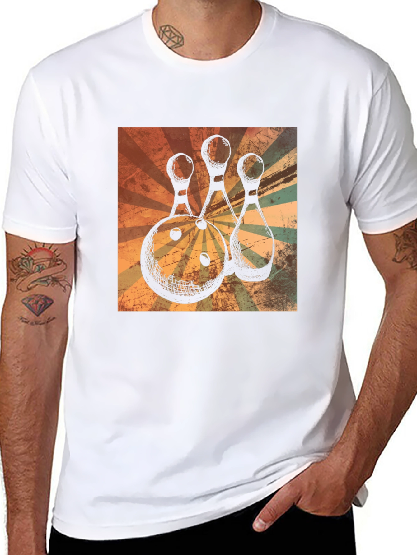 Retro Bowling Ball and Pins Graphic T-Shirt