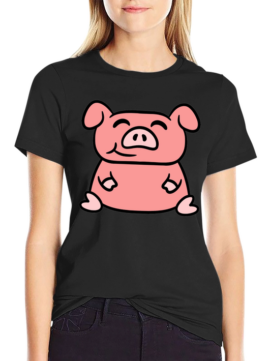 Cute Pig Cartoon Graphic Black T-Shirt