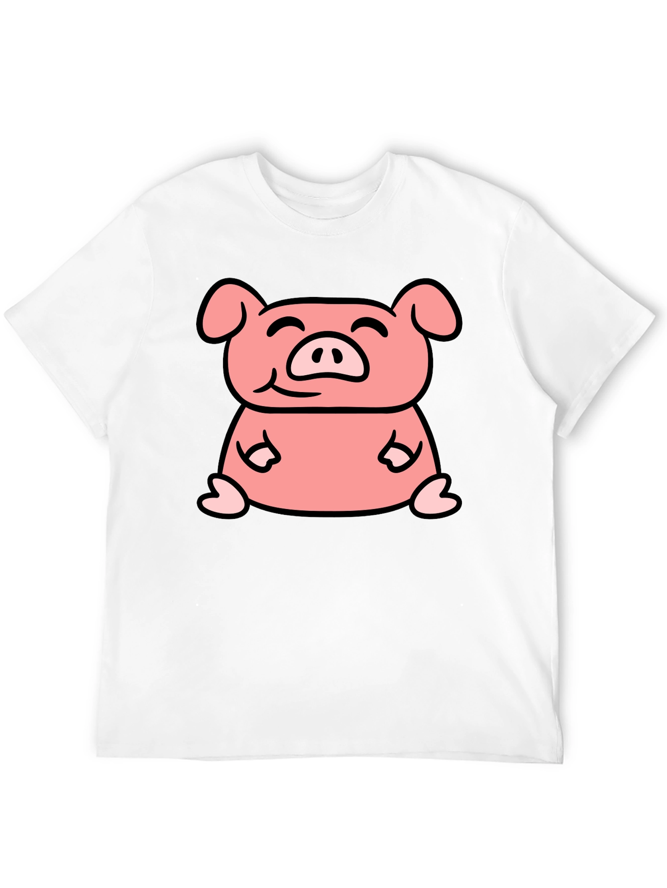 Cute Pig Cartoon Graphic Black T-Shirt