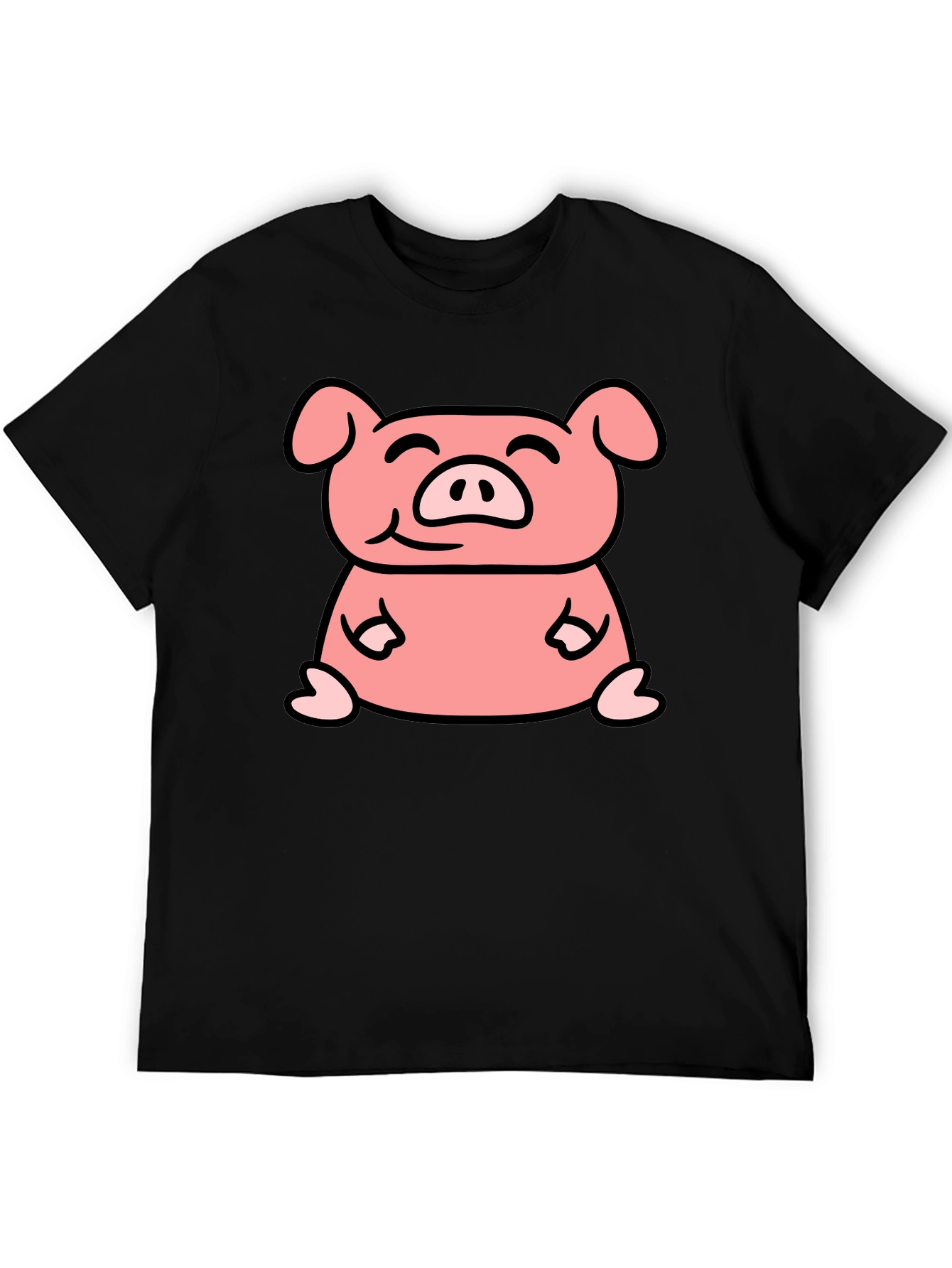 Cute Pig Cartoon Graphic Black T-Shirt