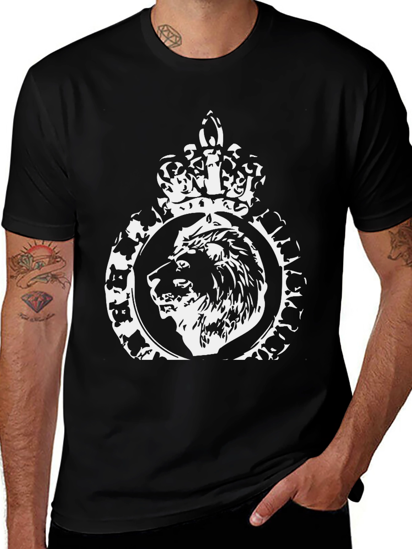 Lion Crown Graphic Print Black T-Shirt