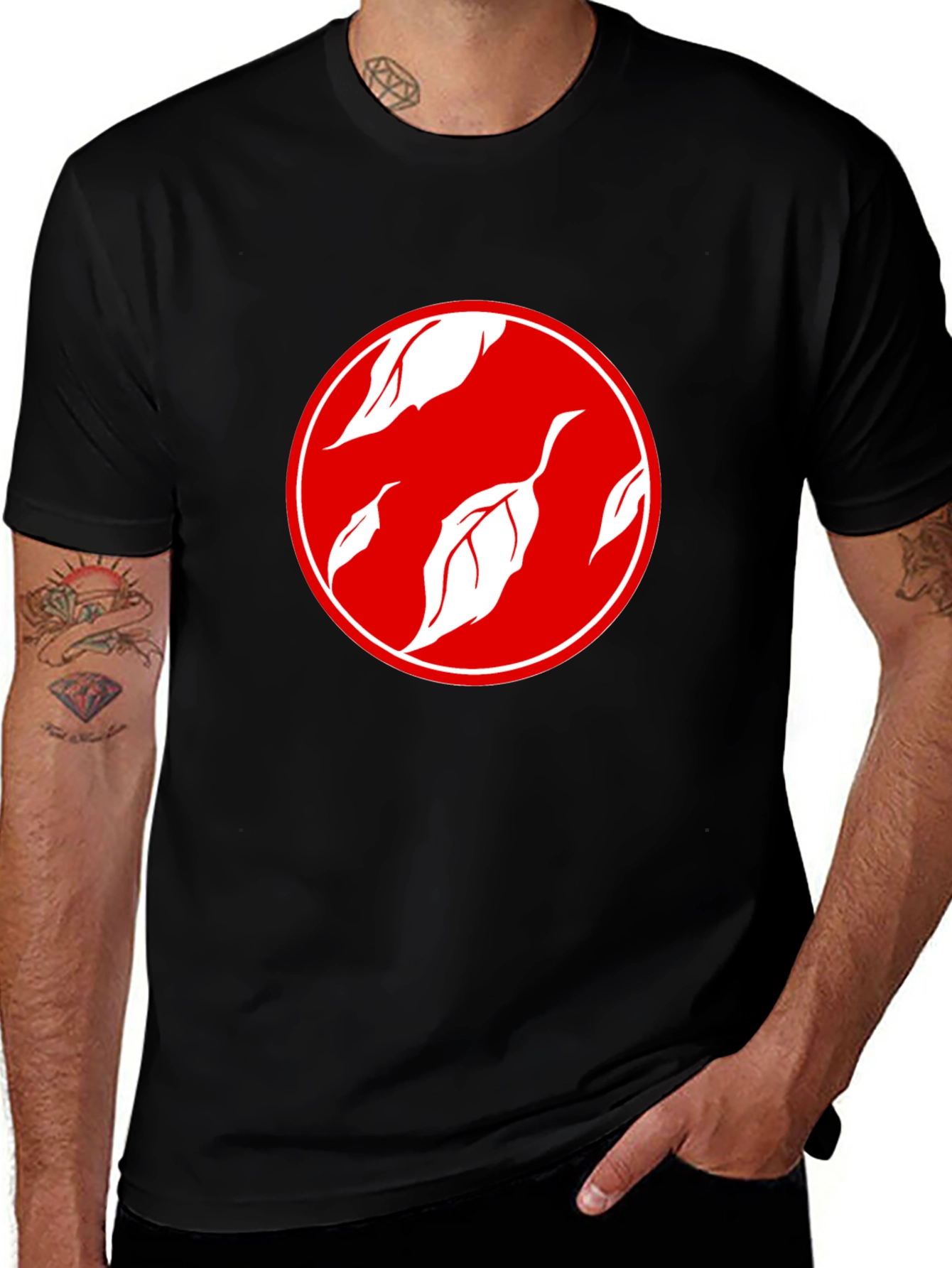 Stylish Black T-Shirt with Leaf Design