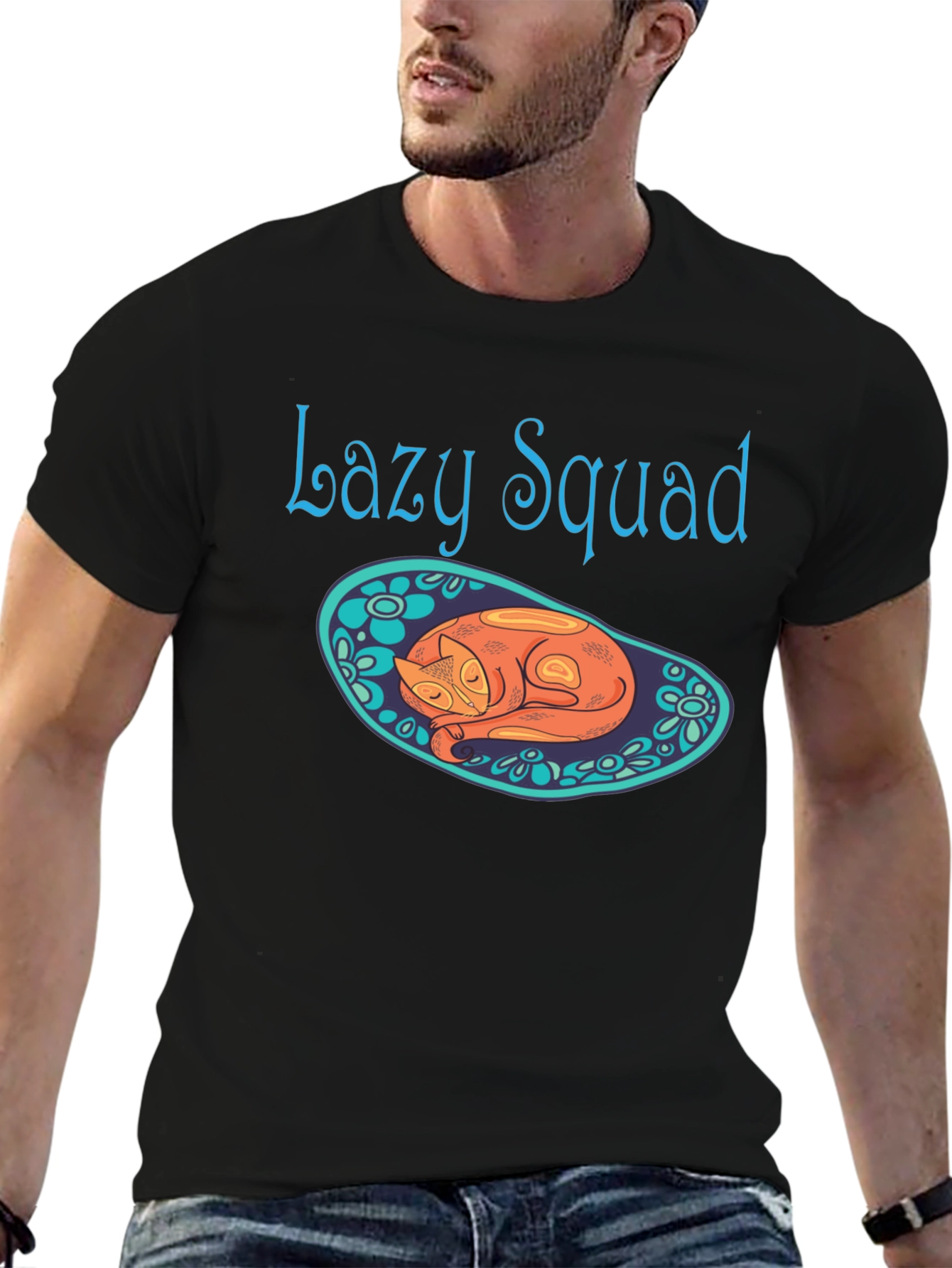 Lazy Squad Cat Graphic T-Shirt