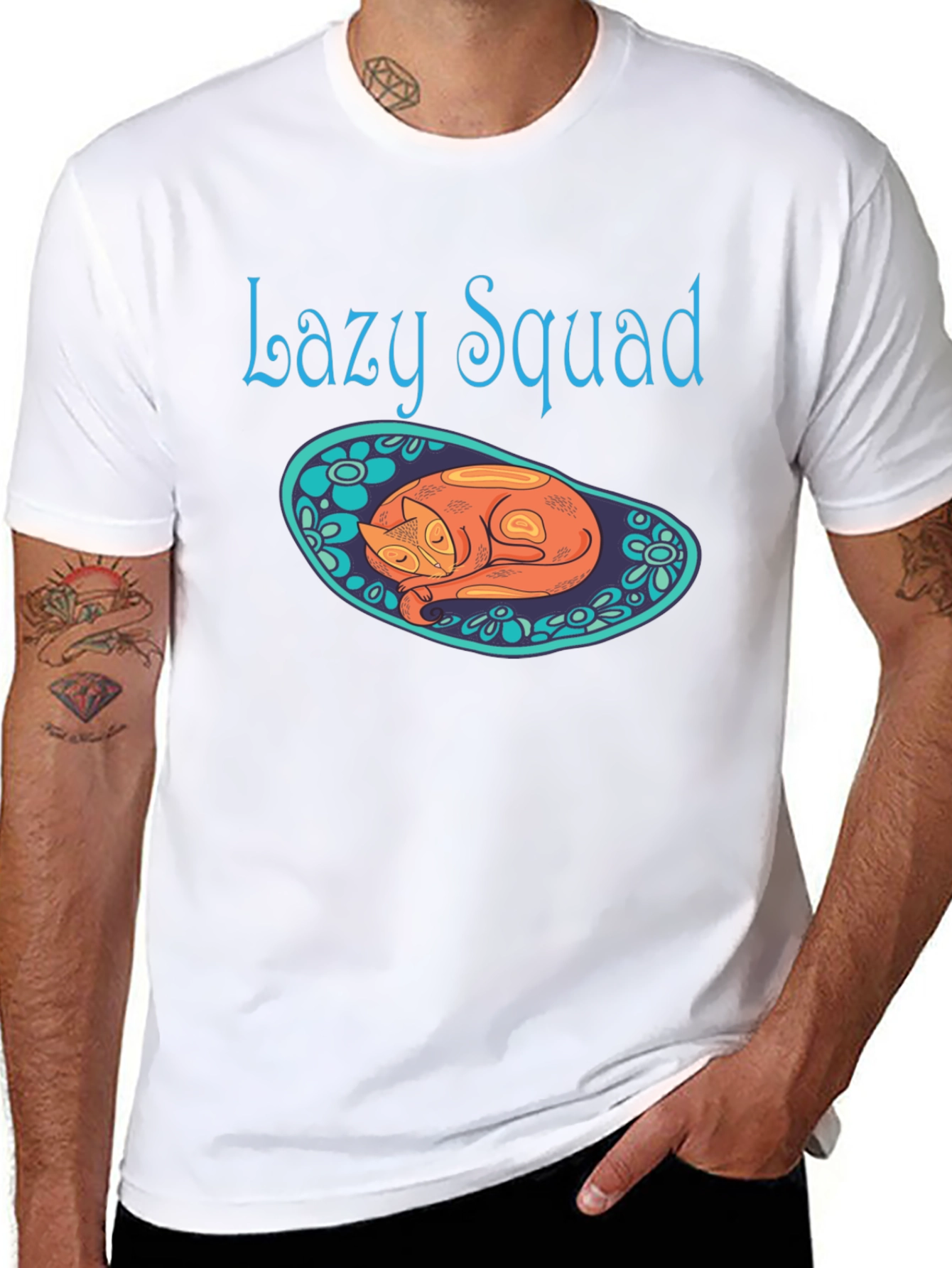 Lazy Squad Cat Graphic T-Shirt