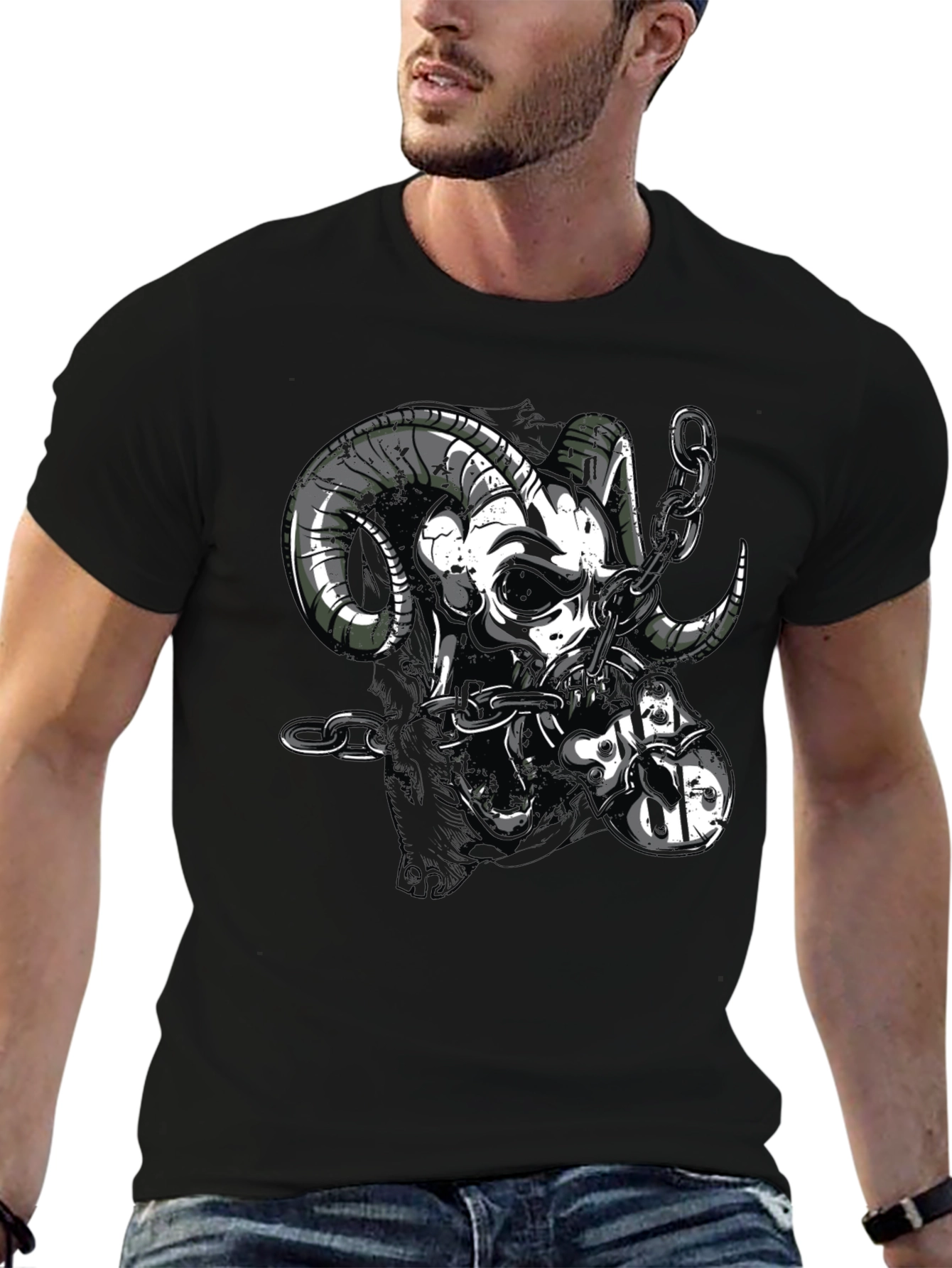 Ram Skull Graphic Black T-Shirt