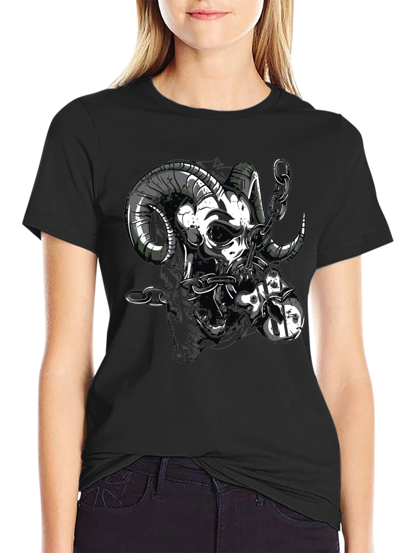 Ram Skull Graphic Black T-Shirt