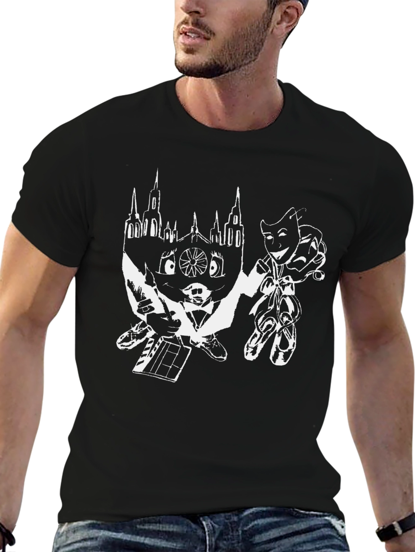 Artistic Graphic Tee - Black Cotton Blend