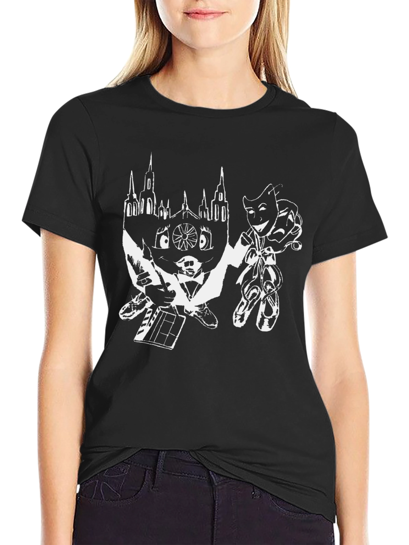 Artistic Graphic Tee - Black Cotton Blend