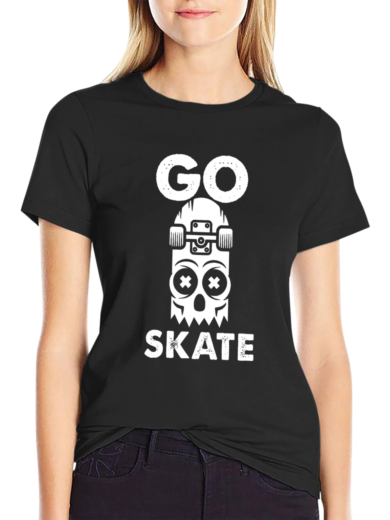 Go Skate Graphic Tee - Skull Skateboard Design