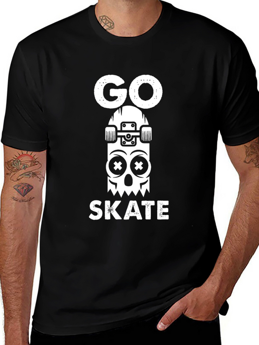 Go Skate Graphic Tee - Skull Skateboard Design