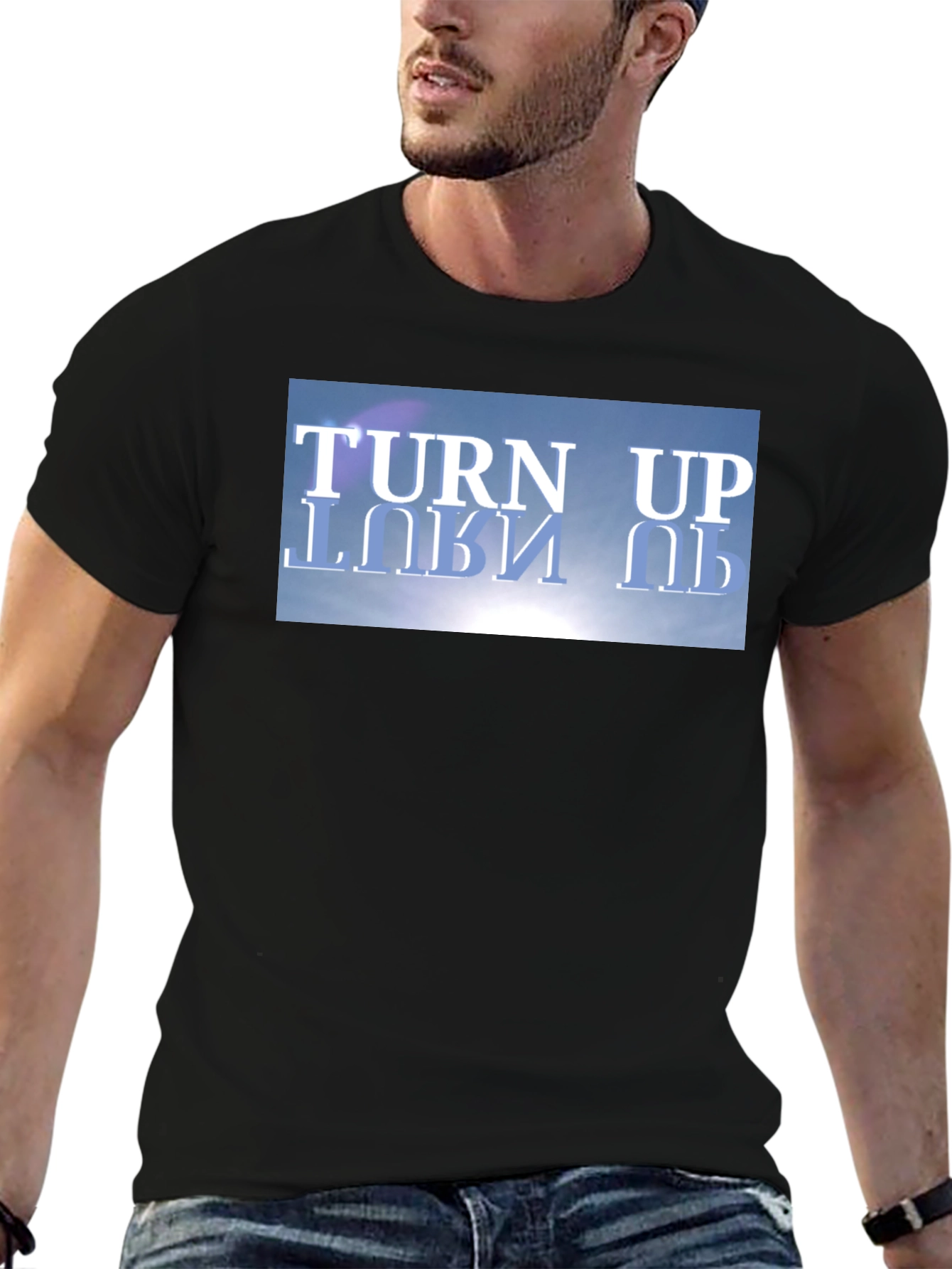 Turn Up Graphic Tee - Black Cotton T-Shirt