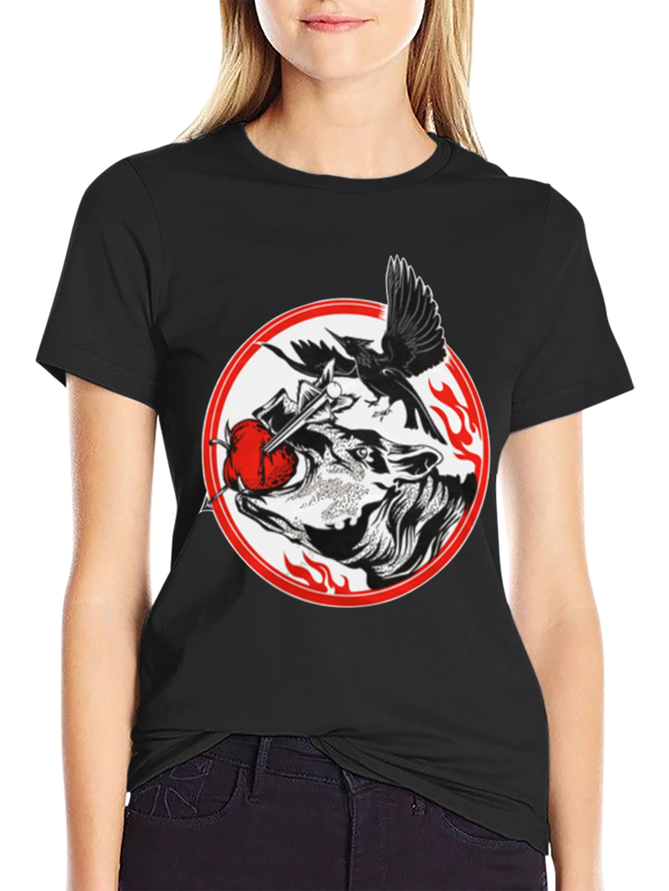Raven Wolf Heart Graphic T-Shirt - Gothic Style
