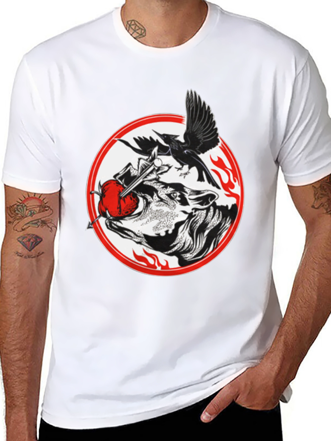Raven Wolf Heart Graphic T-Shirt - Gothic Style