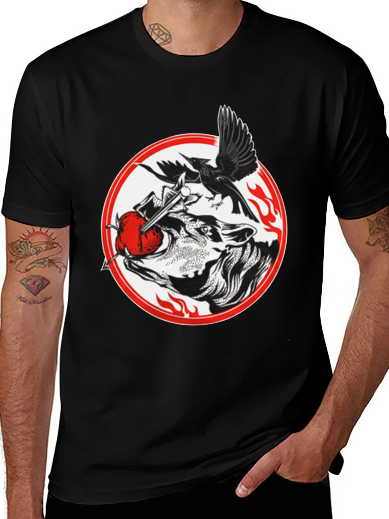 Raven Wolf Heart Graphic T-Shirt - Gothic Style