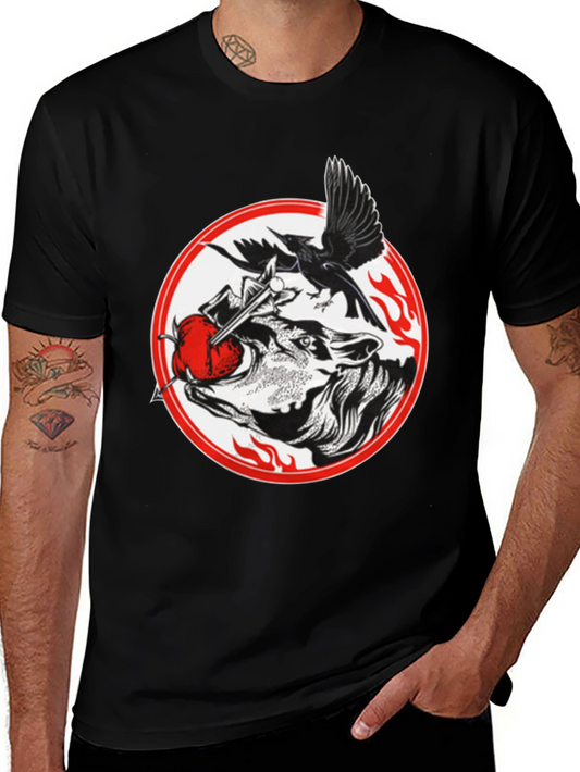 Raven Wolf Heart Graphic T-Shirt - Gothic Style