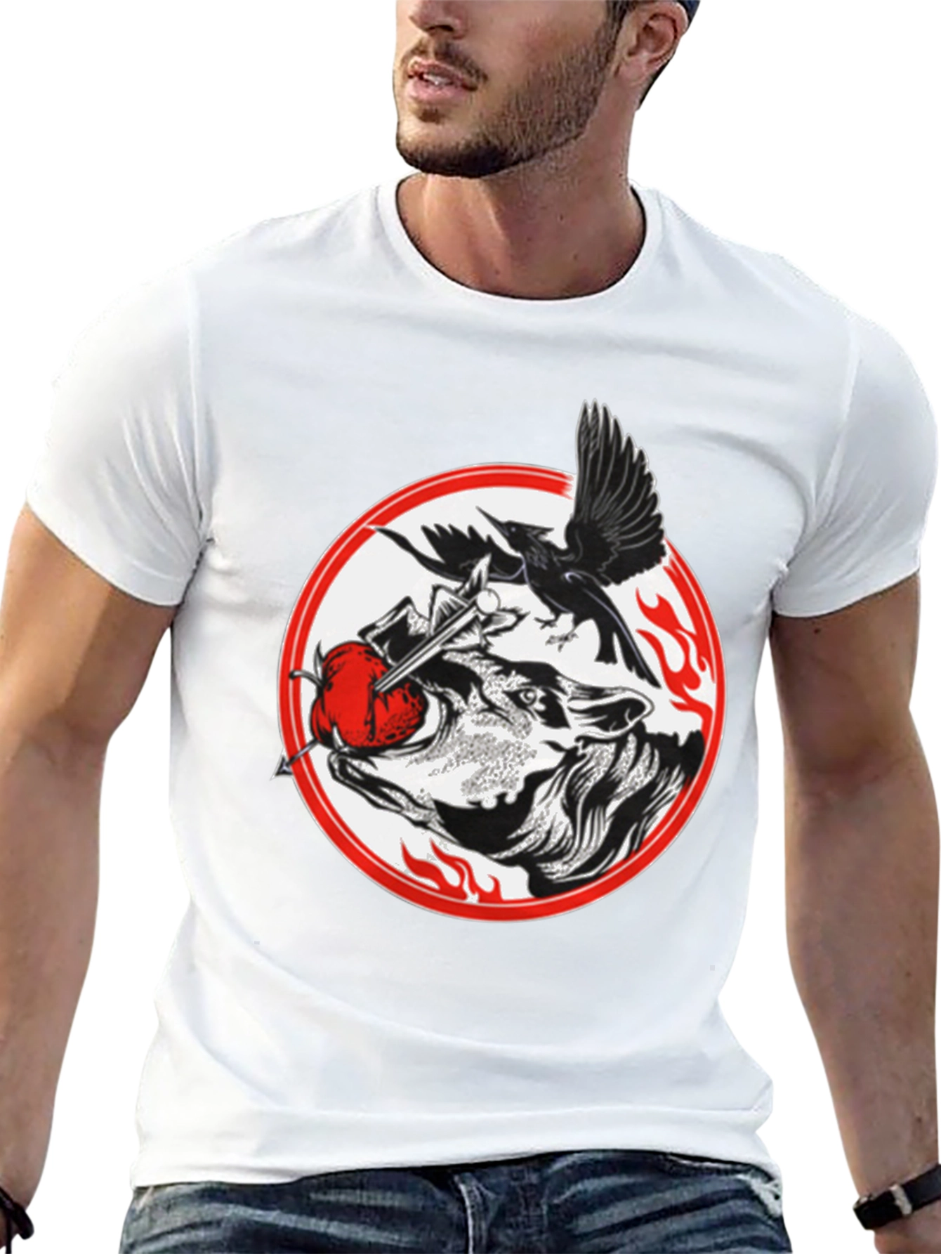 Raven Wolf Heart Graphic T-Shirt - Gothic Style