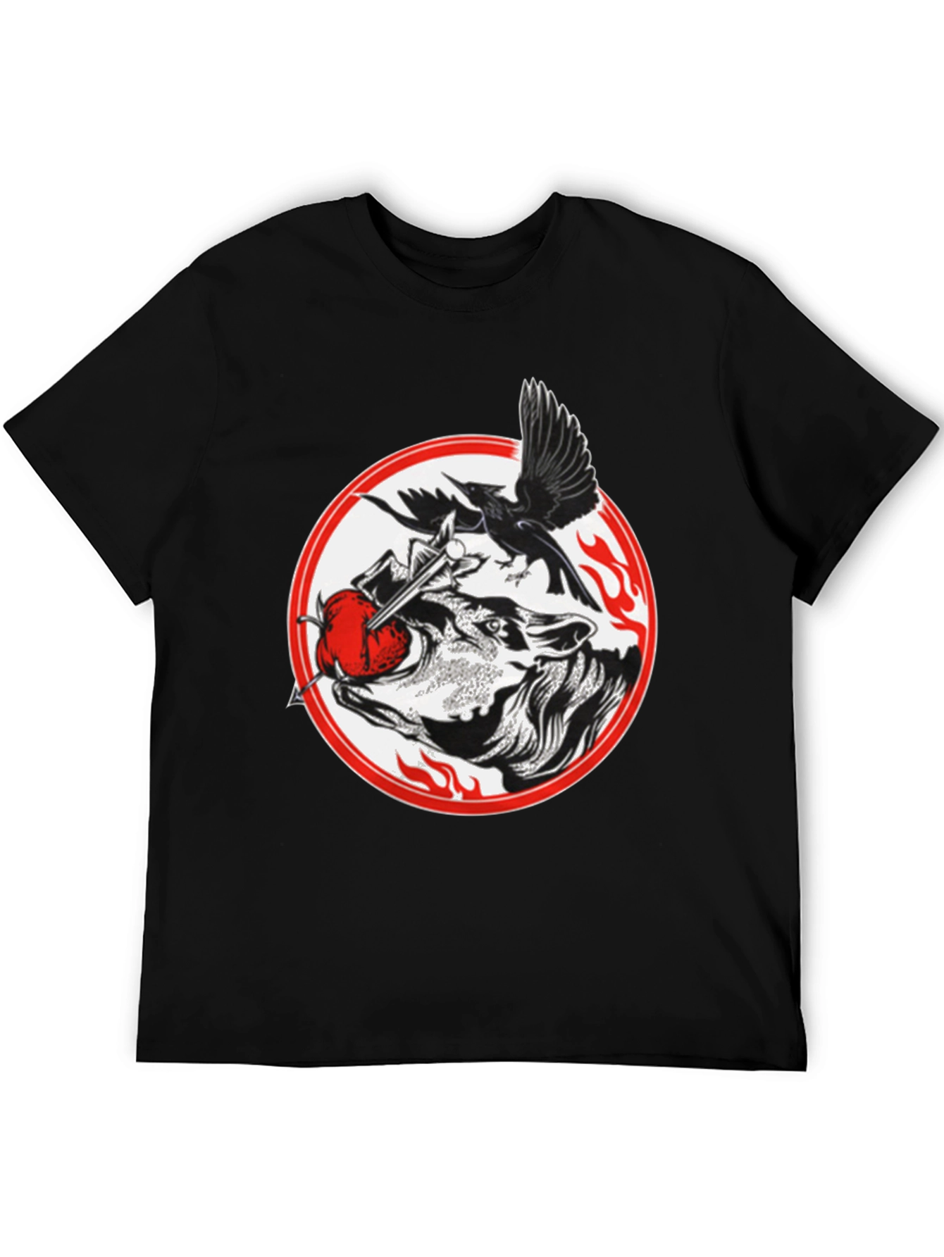 Raven Wolf Heart Graphic T-Shirt - Gothic Style