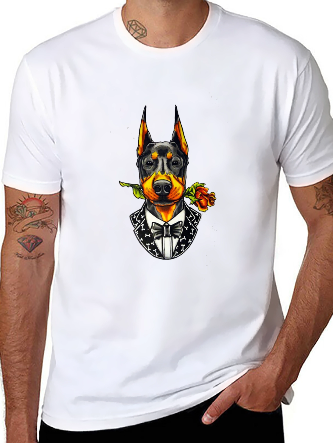 Doberman Dog Tuxedo T-Shirt - Stylish Canine Design