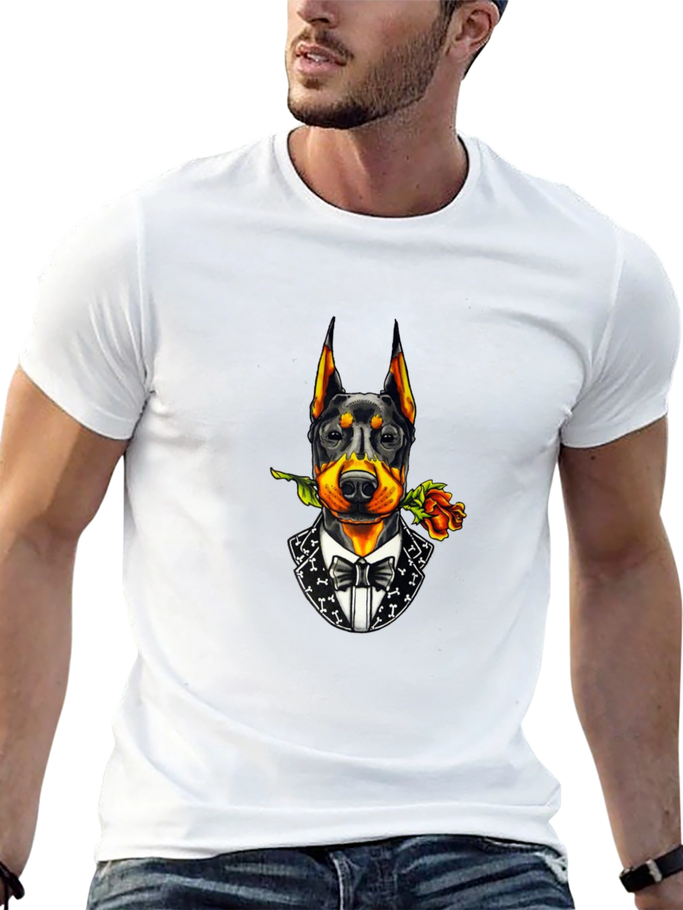 Doberman Dog Tuxedo T-Shirt - Stylish Canine Design