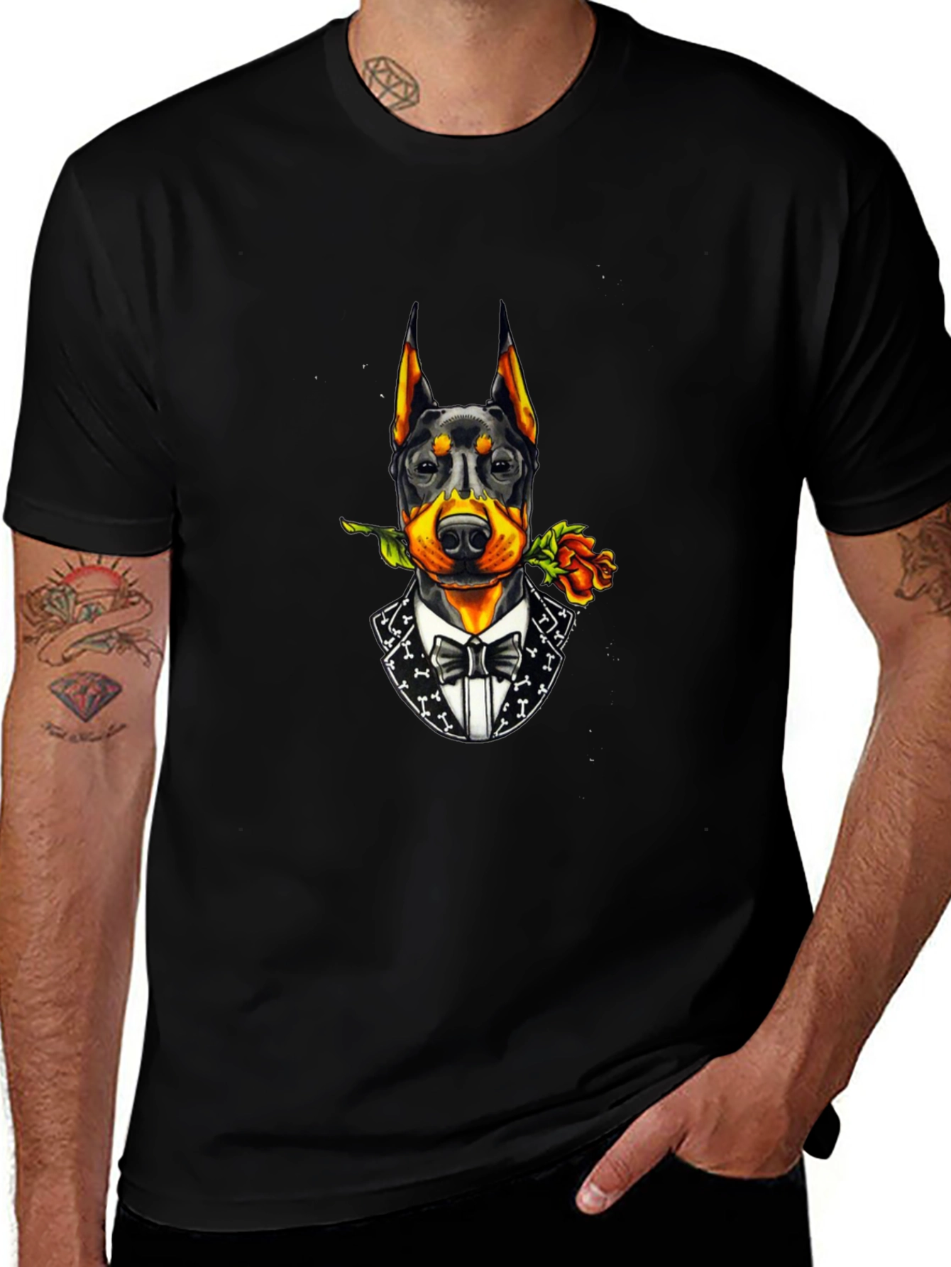Doberman Dog Tuxedo T-Shirt - Stylish Canine Design