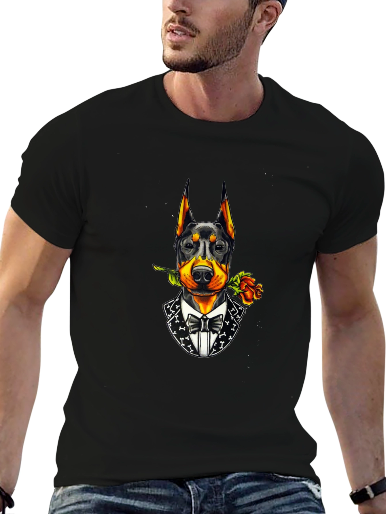 Doberman Dog Tuxedo T-Shirt - Stylish Canine Design