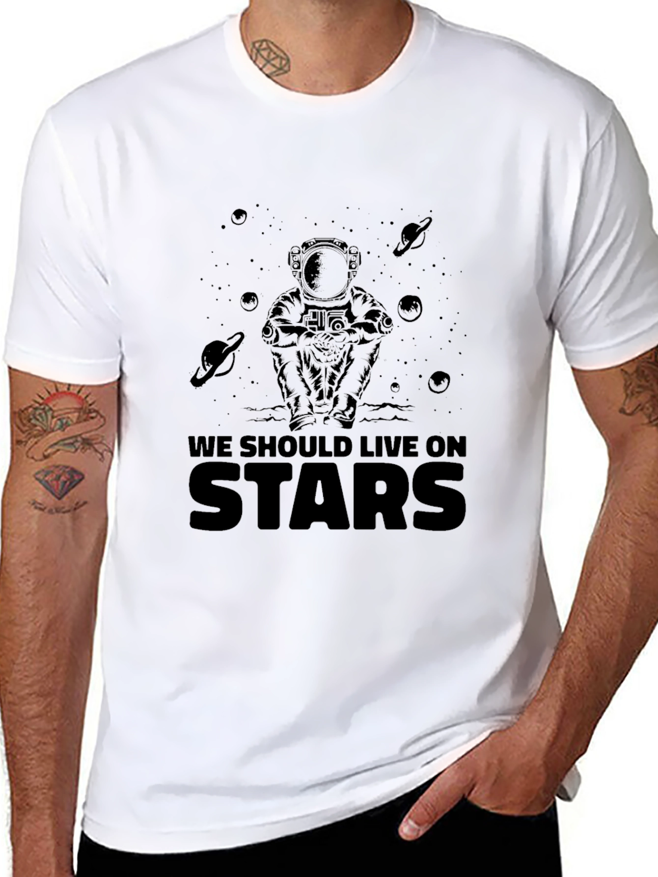 Astronaut Stars Graphic T-Shirt - Space Lover Tee