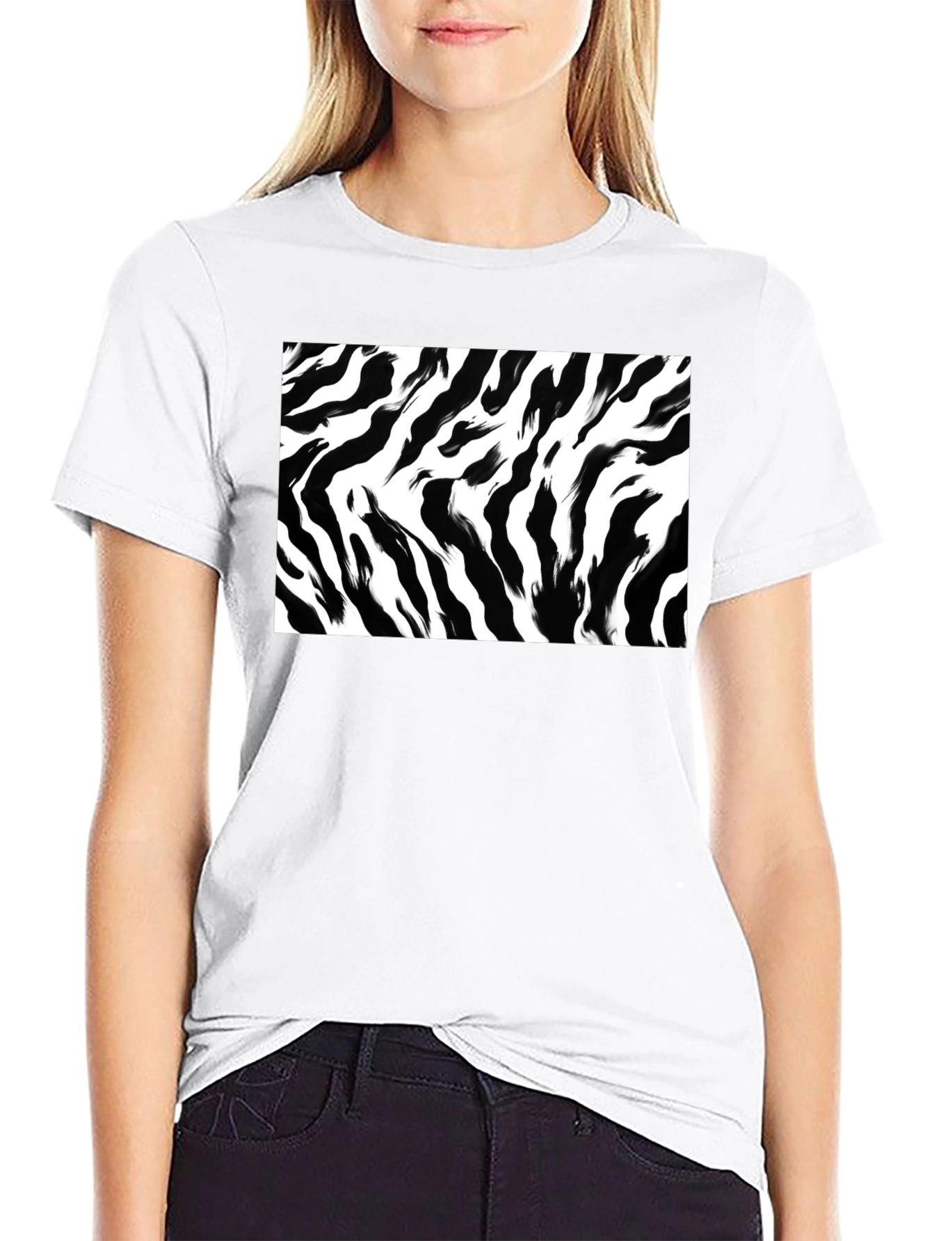 Zebra Stripe Graphic Print Black T-Shirt